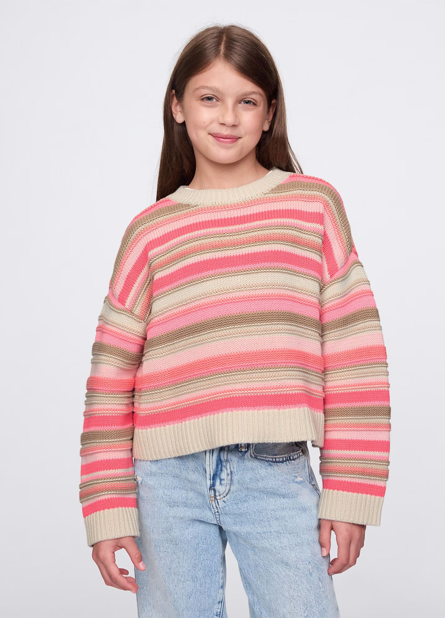Pink and beige pullover in striped cotton