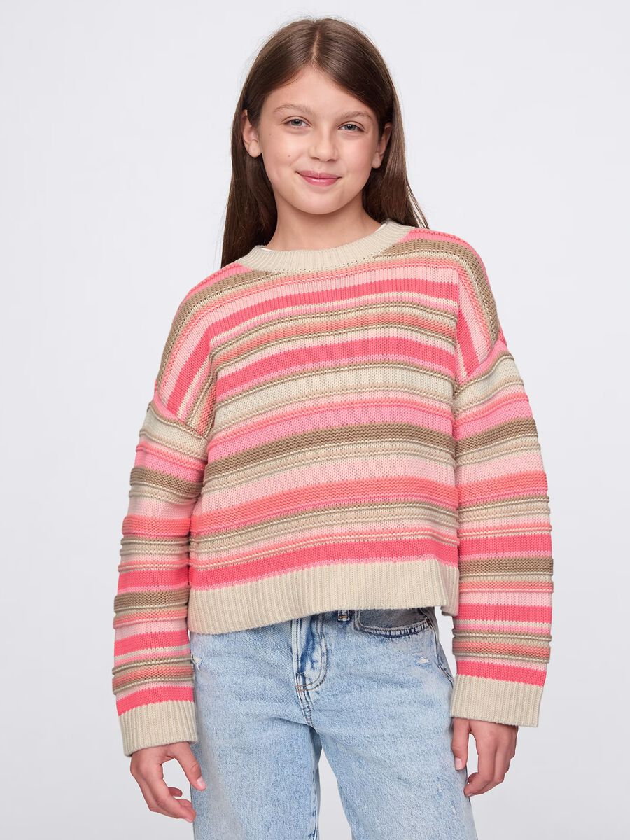 Pink and beige pullover in striped cotton_0