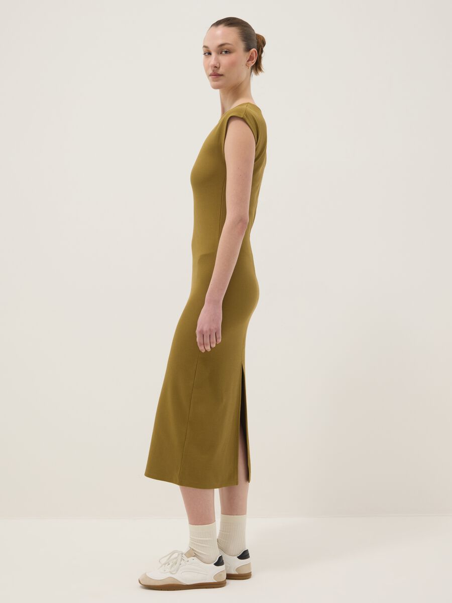 Green sleeveless fitted stretch-cotton dress_1