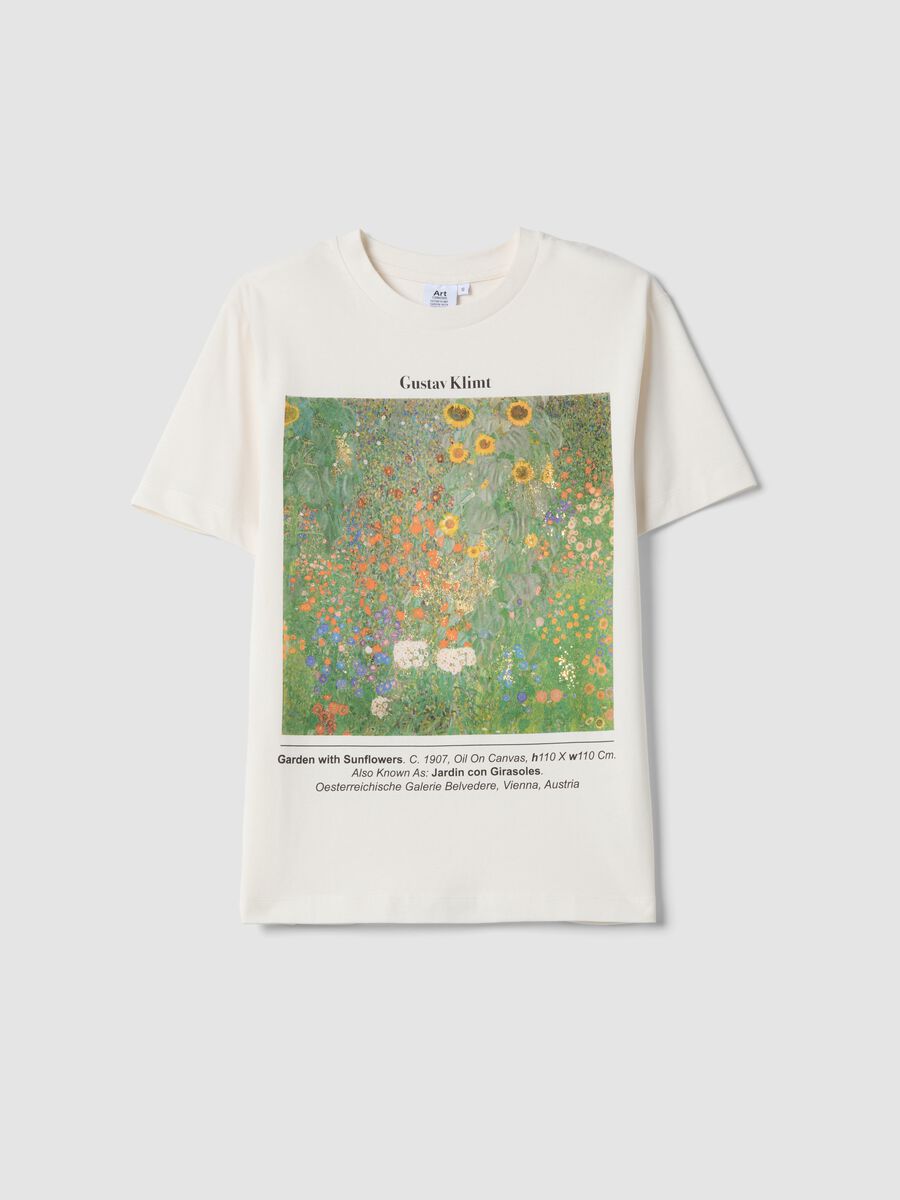 White regular fit pure cotton T-shirt with Klimt print_4