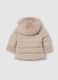 Beige padded jacket with faux fur hood_1