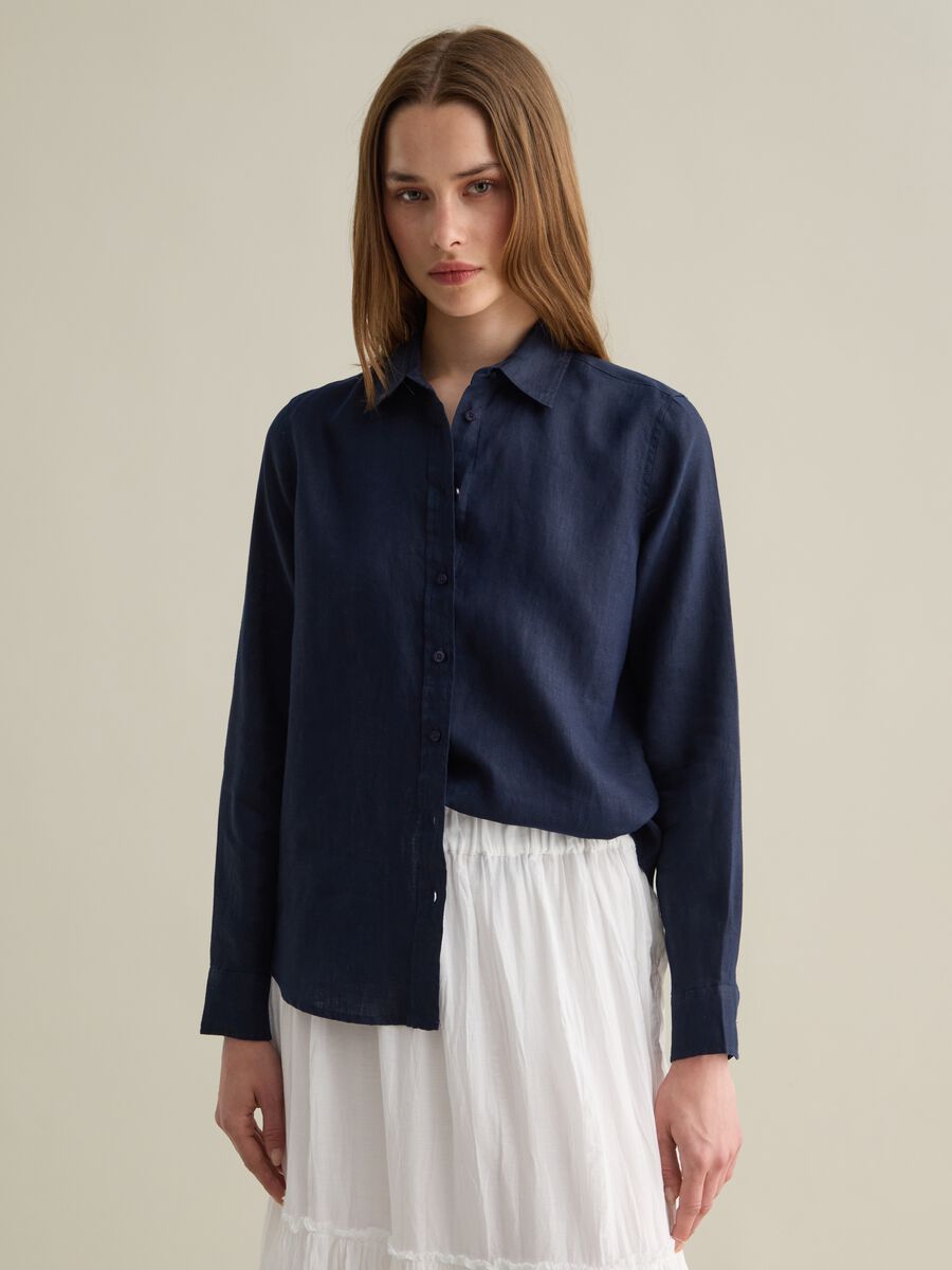 Blue regular-fit shirt in linen_0