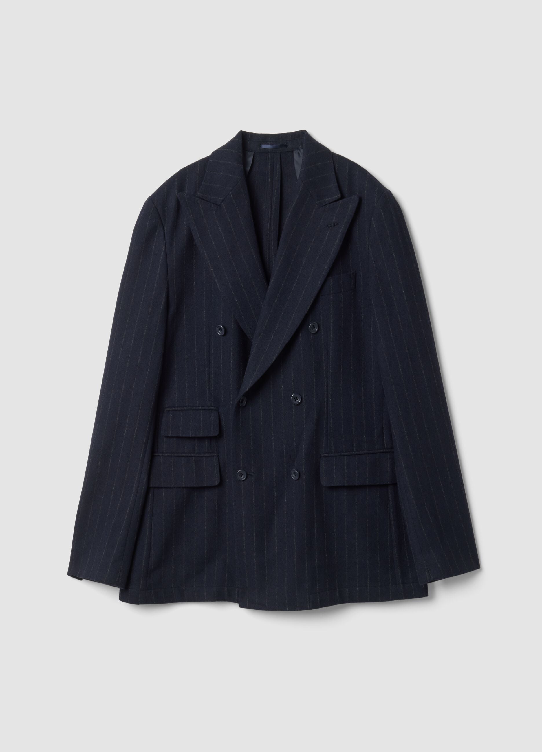 Blazer blu navy gessato in misto lana slim fit