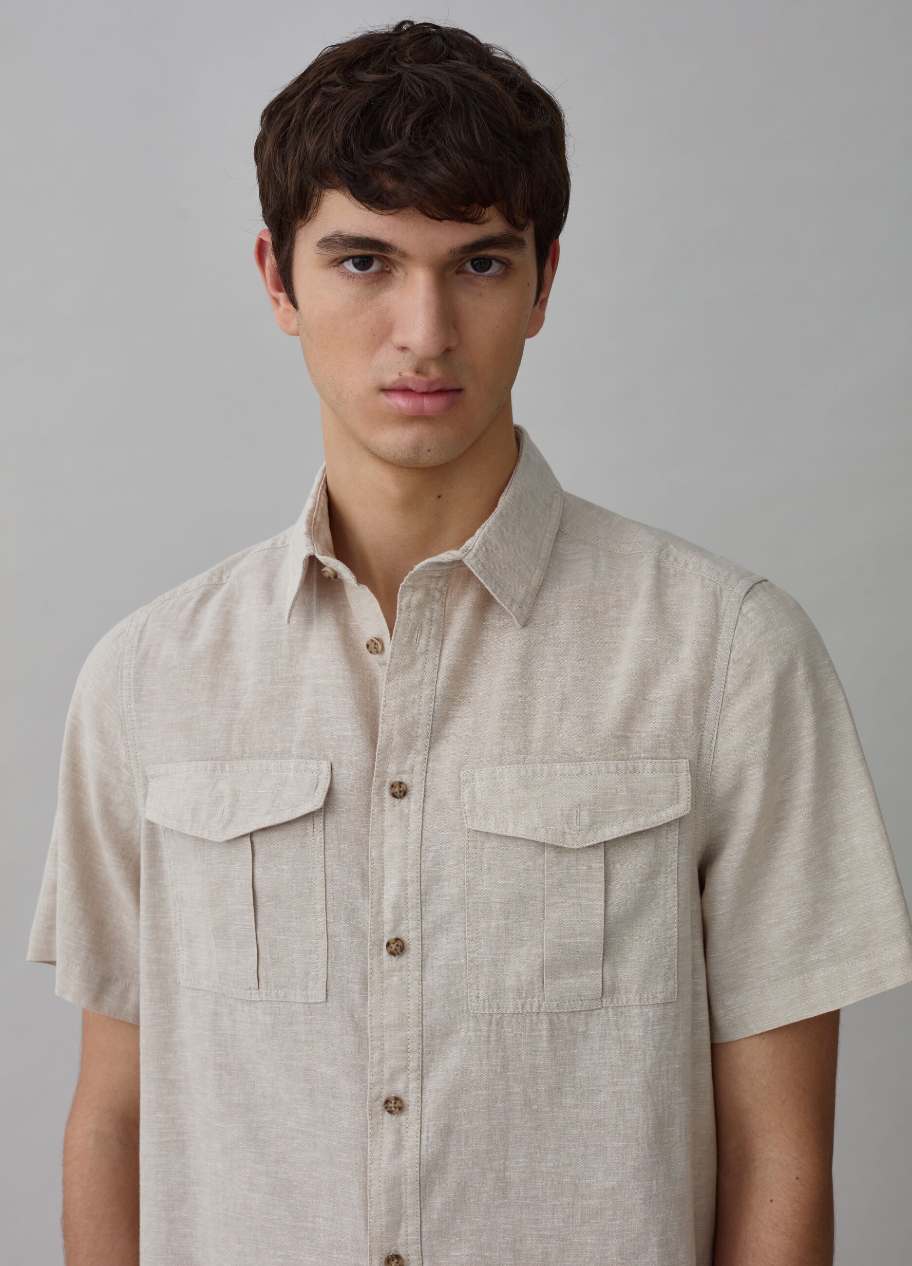 Ovs Camicia a maniche corte in lino e cotone