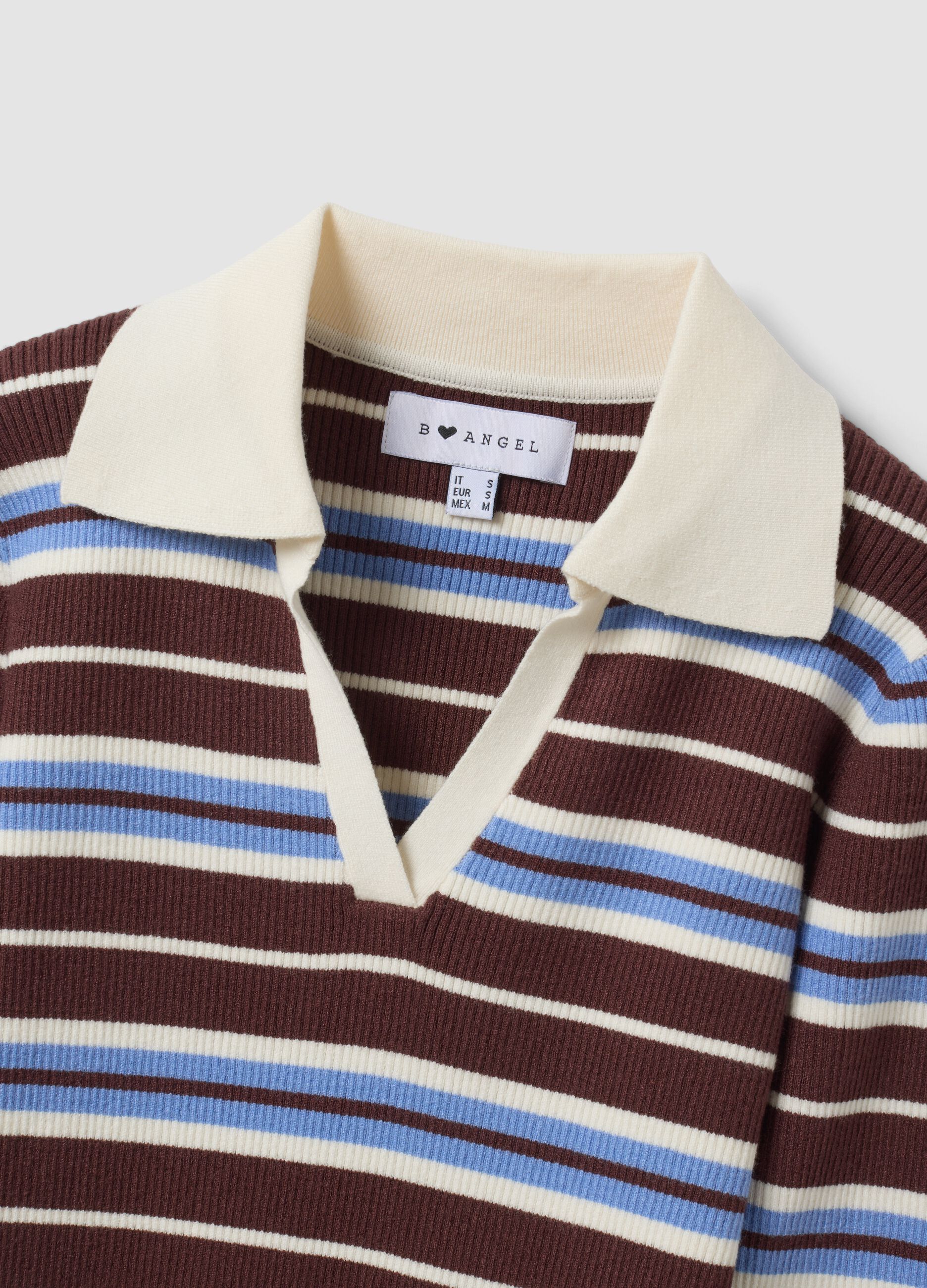 Multicolour striped viscose-blend fitted polo-collar knit