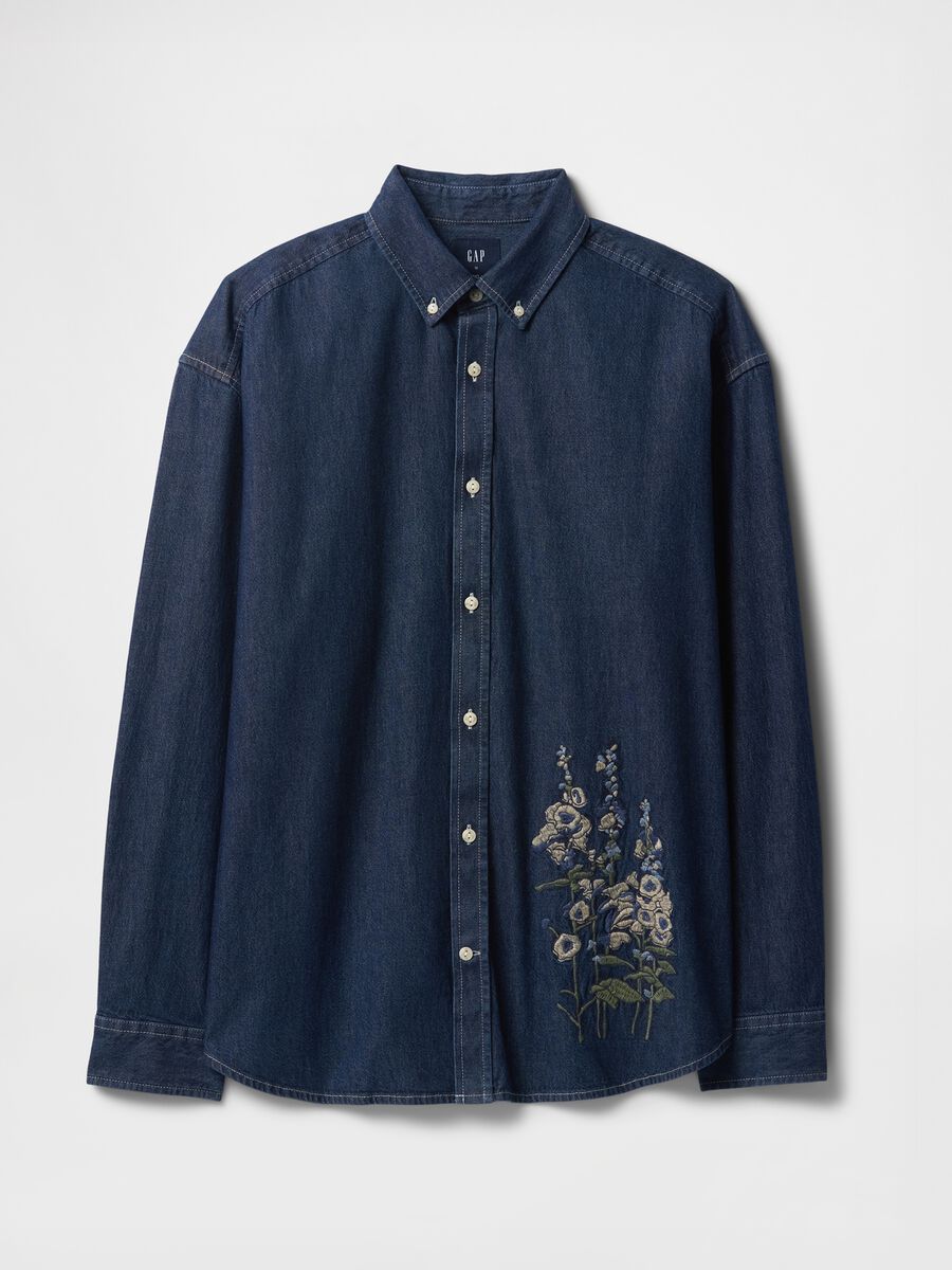 Camicia in denim ricamata con fiori_4