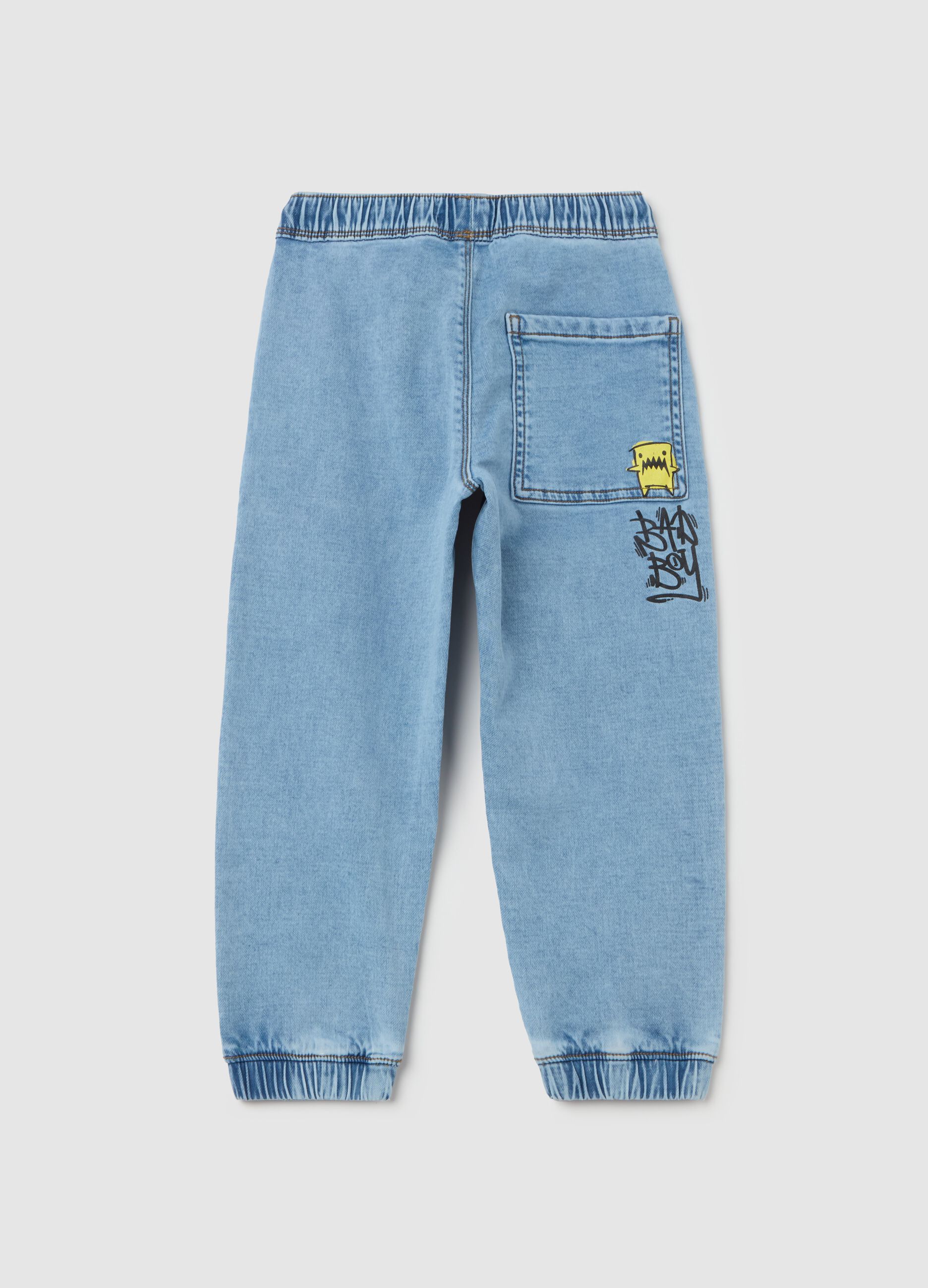 Joggers in denim con coulisse e stampa "Skate" 