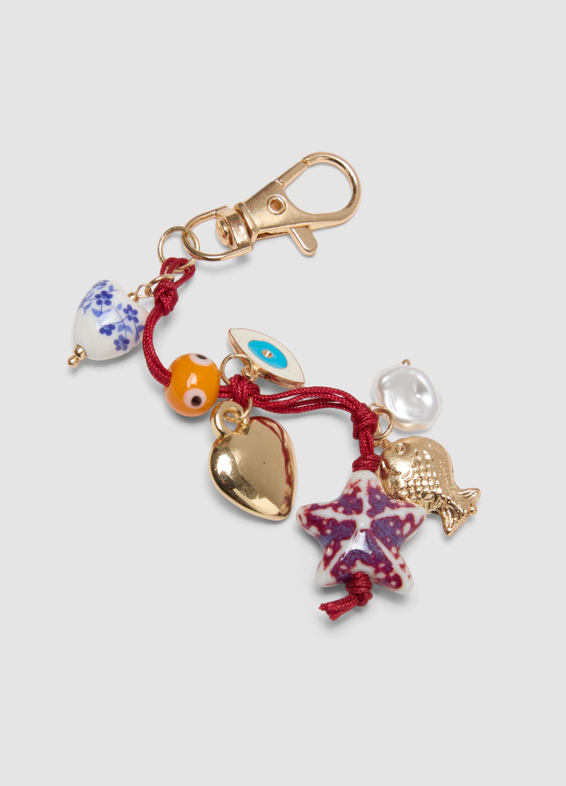 Multicolour keyring pendant with decorative charms