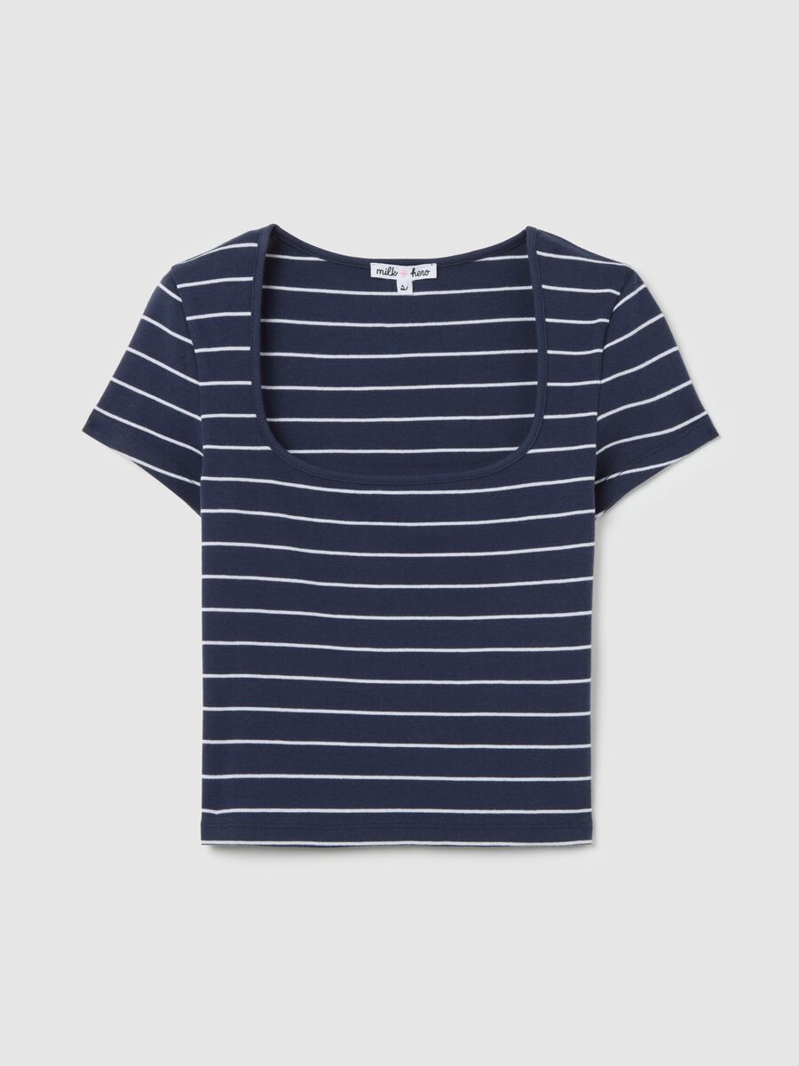 Fitted T-shirt with white and blue stripes in cotton_4