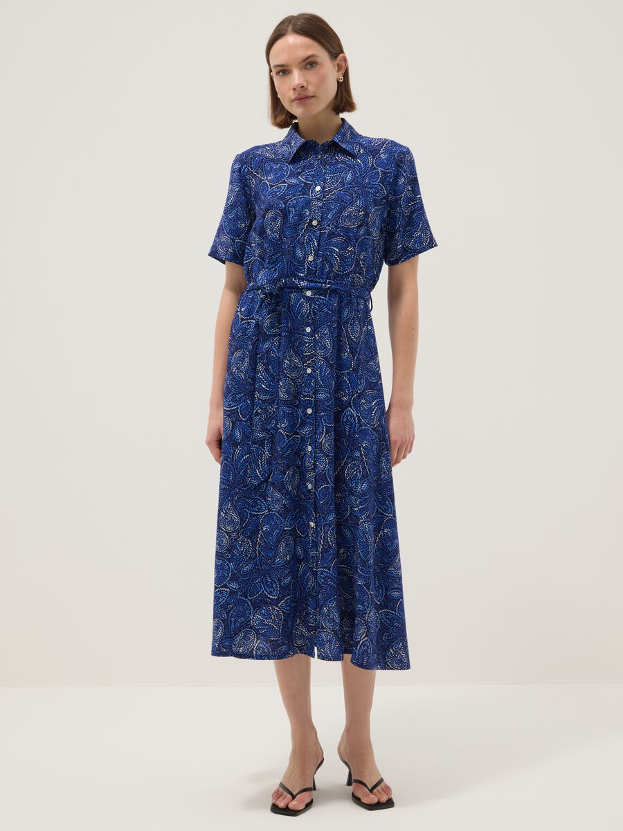 Multi-colour pure viscose dress, regular fit with belt_0