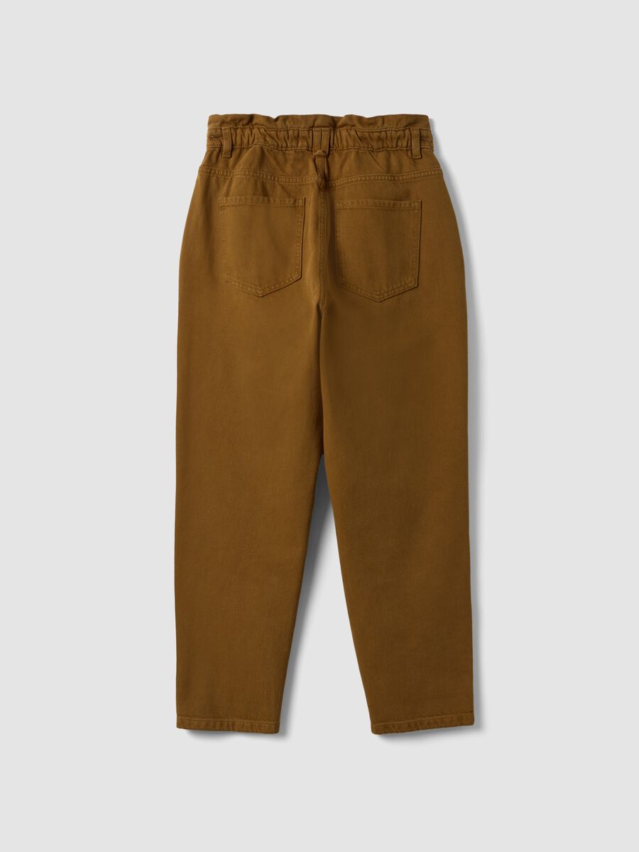 Bronze brown baggy-fit pure cotton denim jeans with paper-bag waist_6