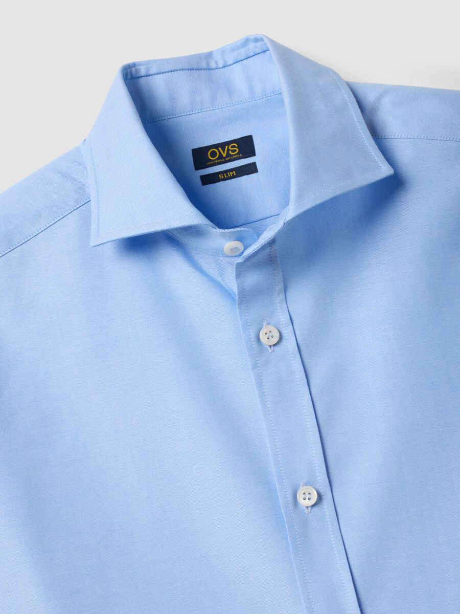 Camicia oxford azzurra in puro cotone con collo francese slim fit_2