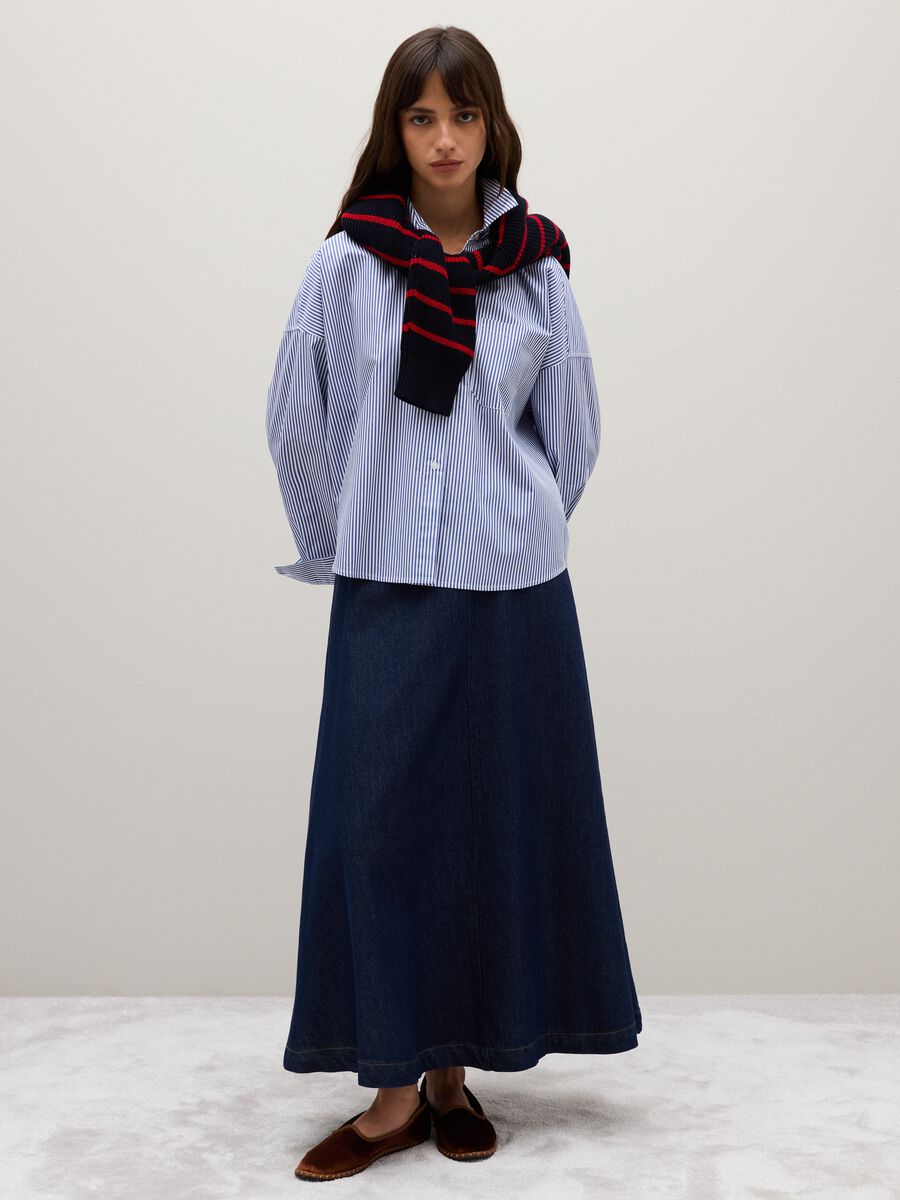 Oversized white and blue striped pure cotton shirt_2