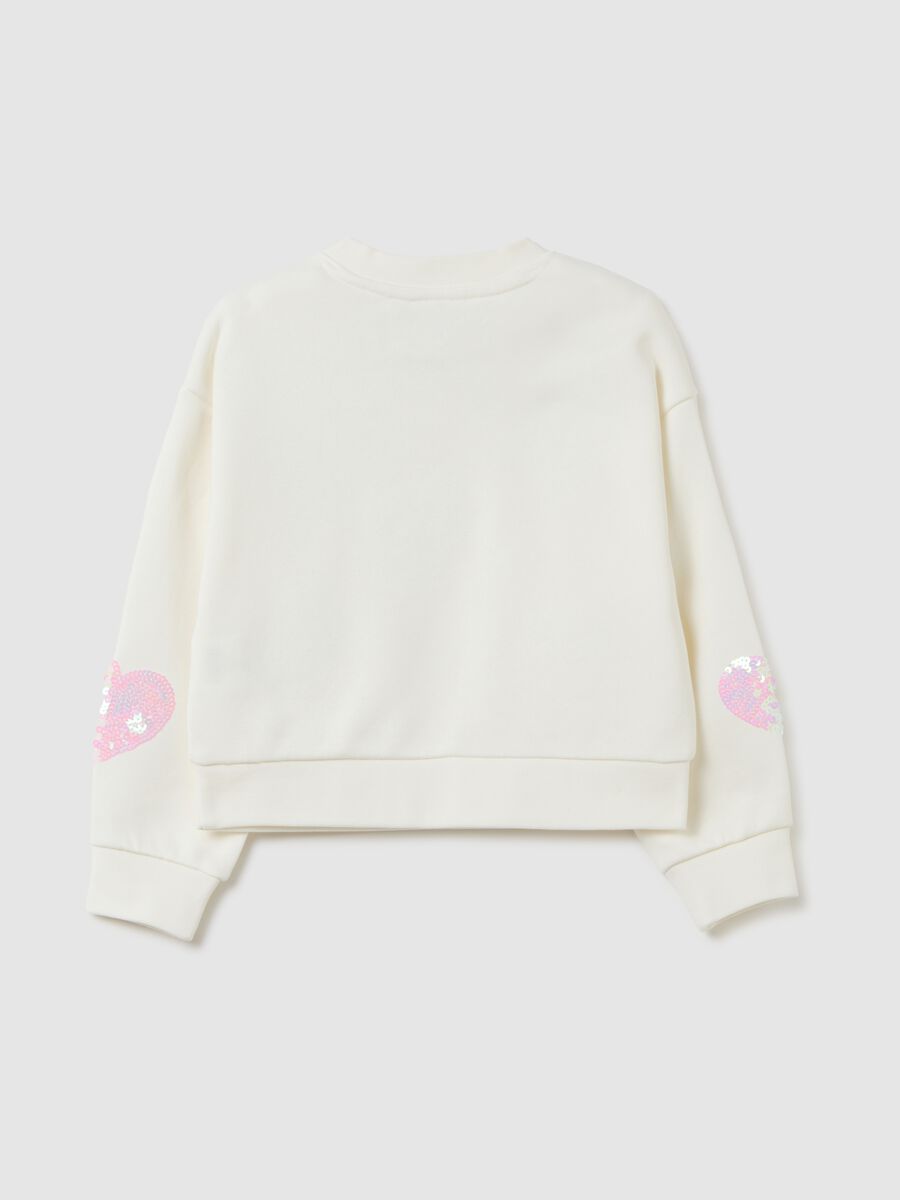 White regular fit cotton sweatshirt for girls with hearts_1