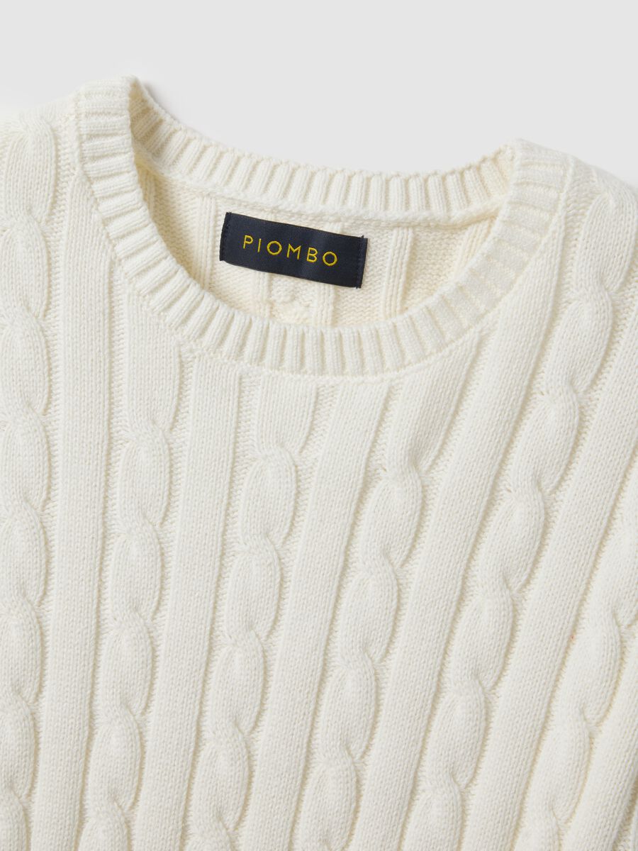 White pure cotton regular fit cable-knit sweater_5