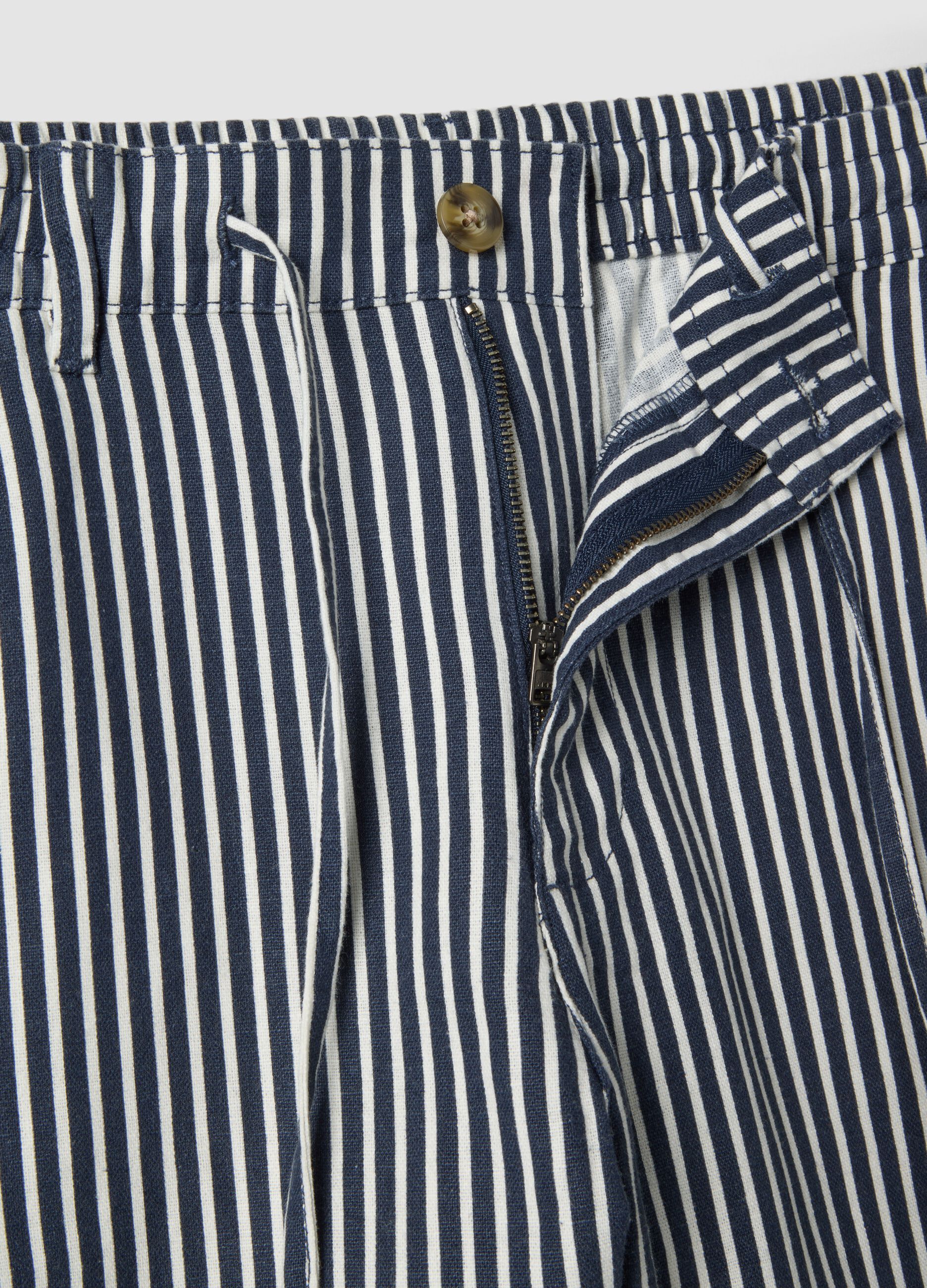 Multicoloured striped regular fit linen-cotton blend shorts