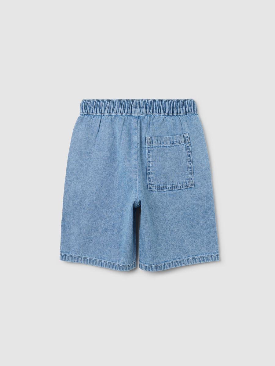 Denim Bermuda joggers with pockets and drawstring_1