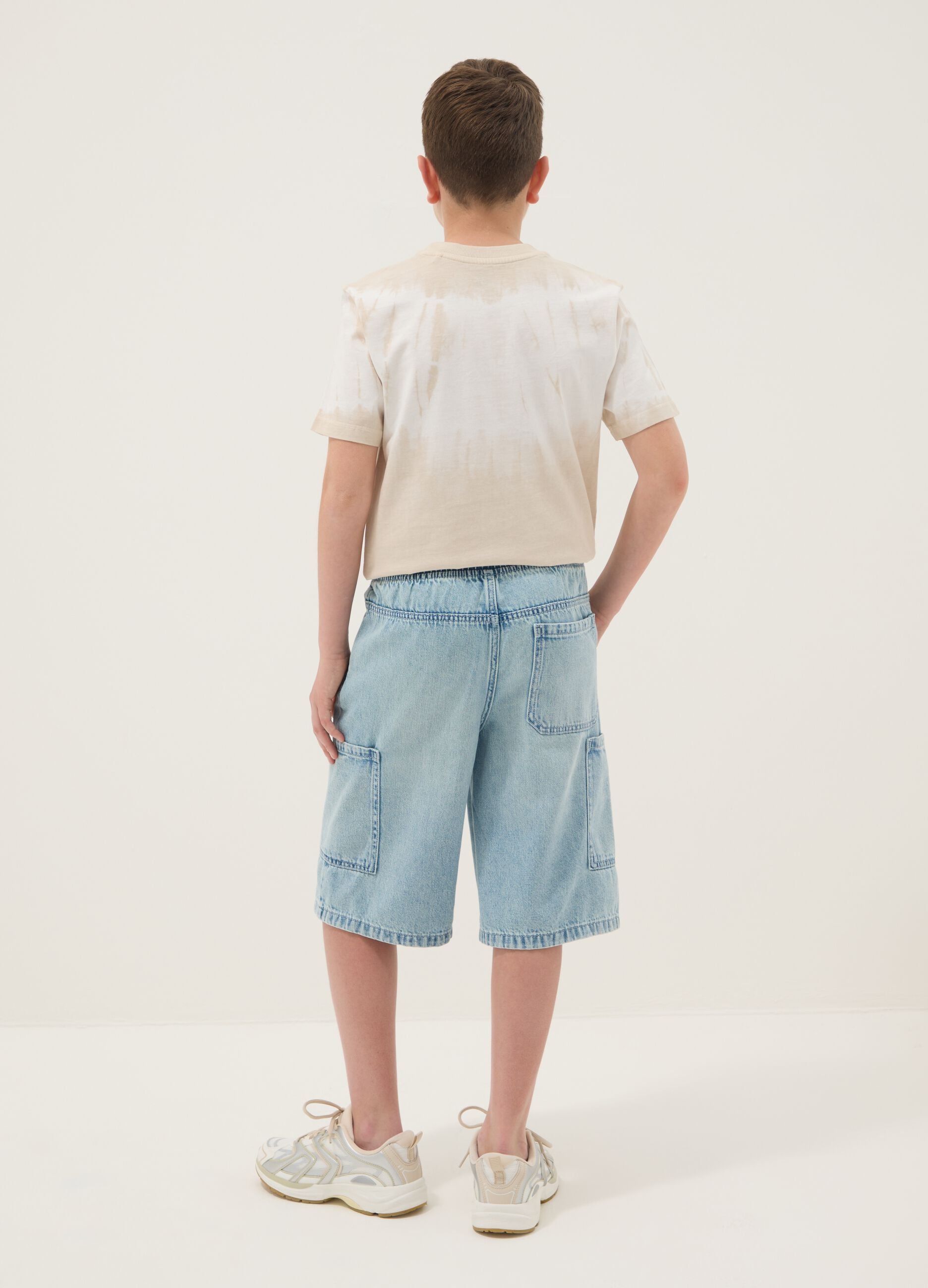Shorts baggy denim azzurri in misto cotone da ragazzo regular fit