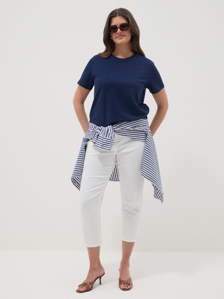 Blue open-knit cotton-blend T-shirt_2