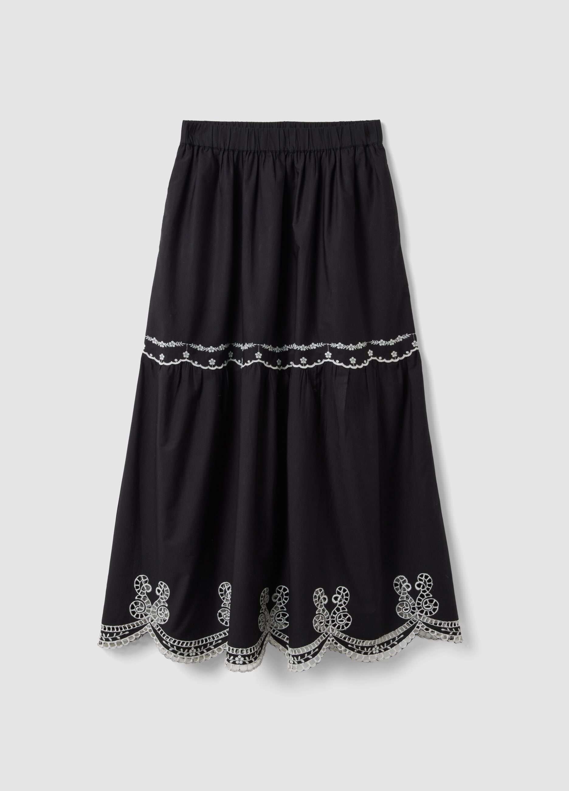 Long blue pure cotton skirt with embroidery