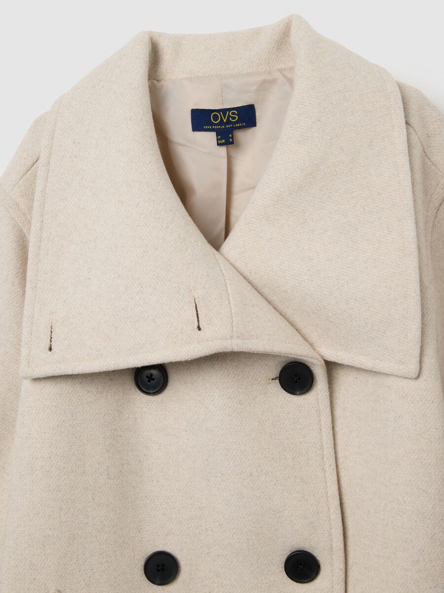 Cappotto beige a collo alto regular fit con doppi bottoni_1