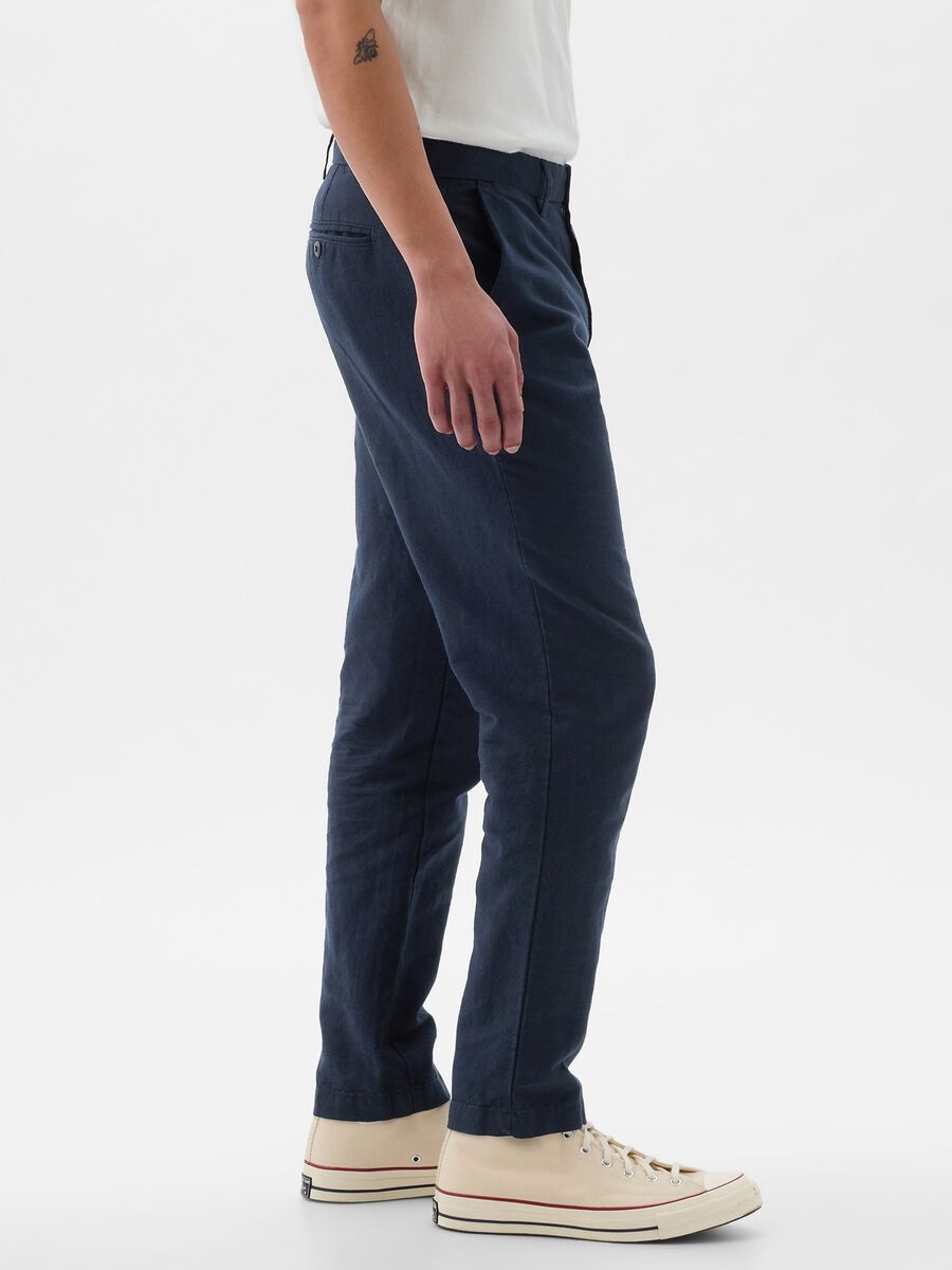 Pantalone slim fit in lino e cotone_1