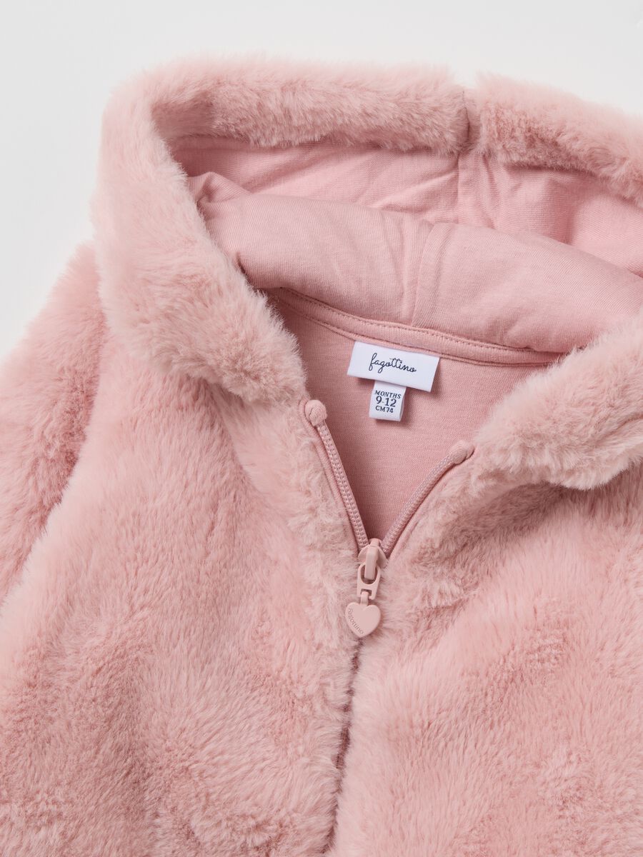 Pink regular fit girl's sweatshirt with zip and hood_3