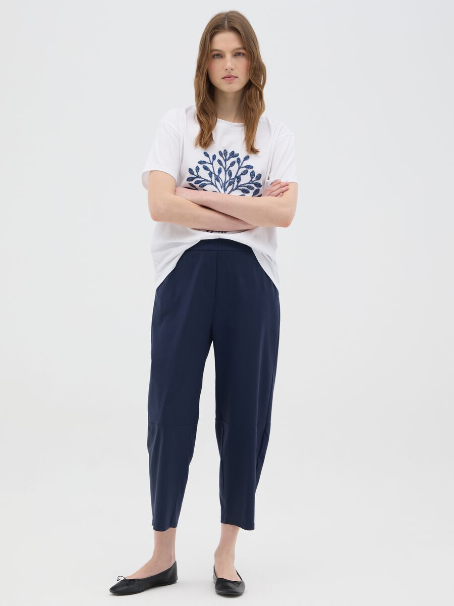 Women's blue regular fit stretch fabric trousers_0