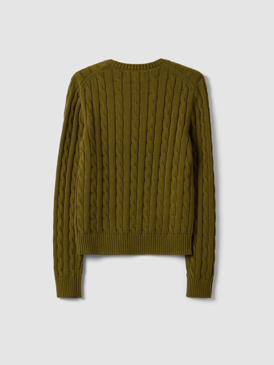 Maglia verde in puro cotone a trecce con girocollo_2