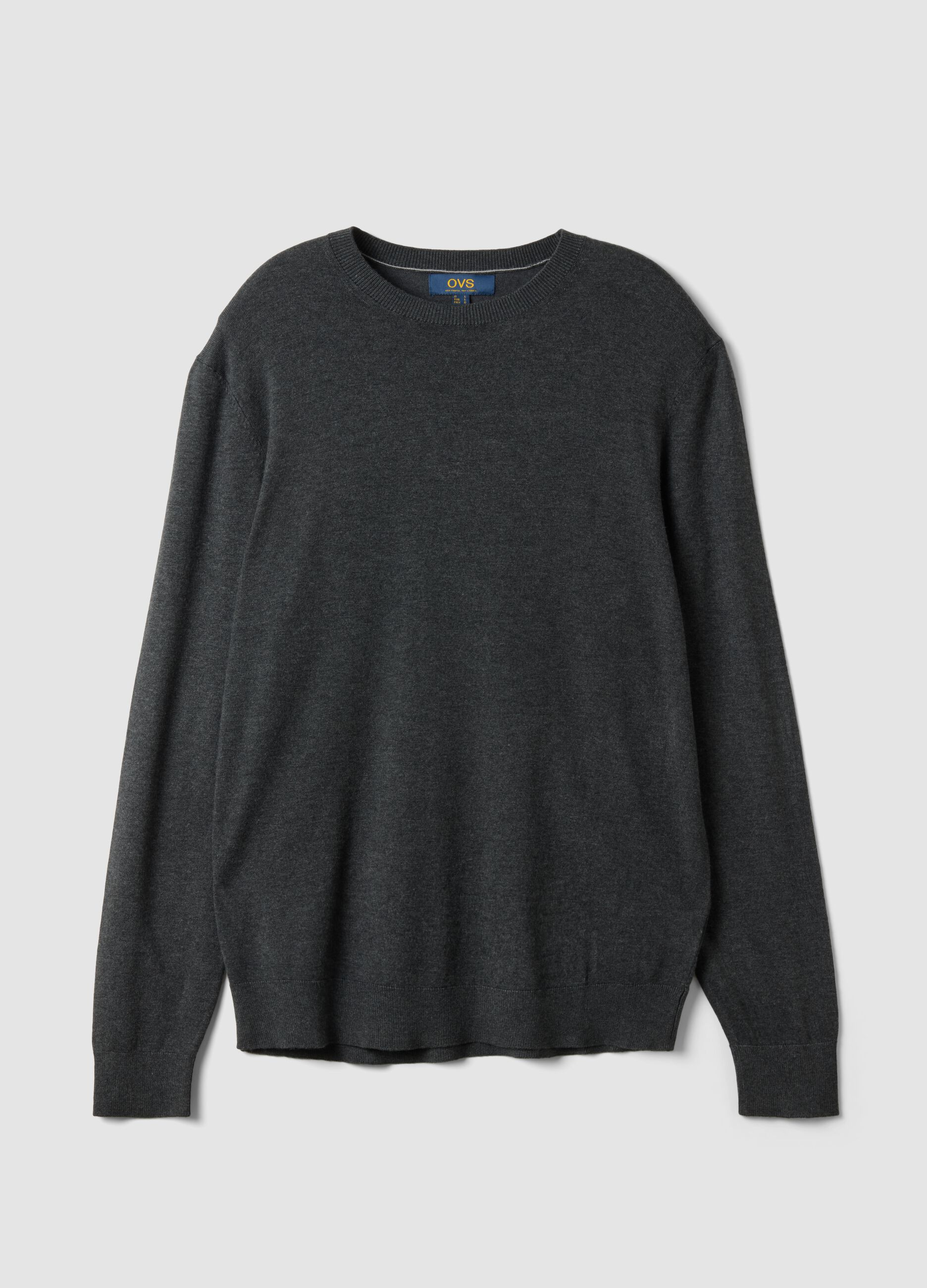Grey crew-neck viscose-blend jumper, regular fit