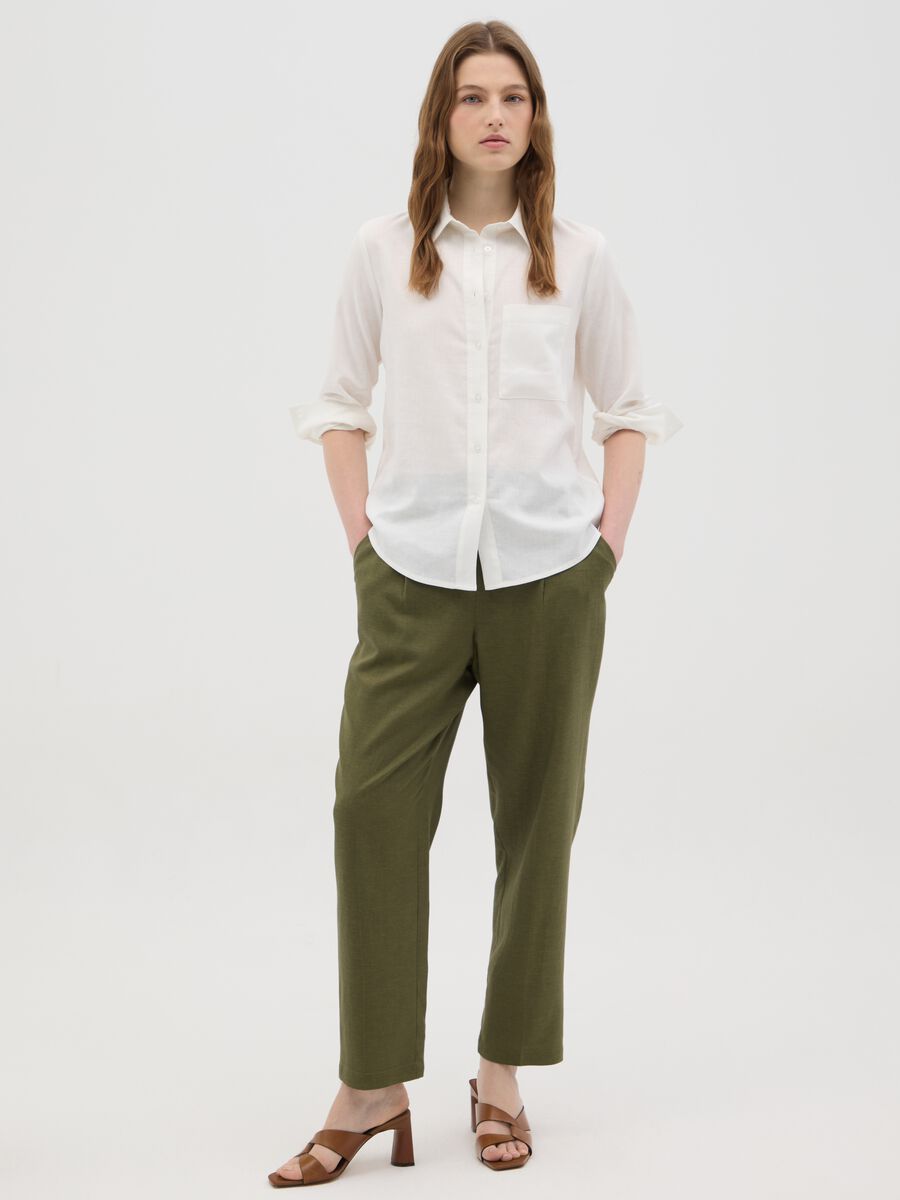 Camicia da donna in misto lino bianca regular fit_1