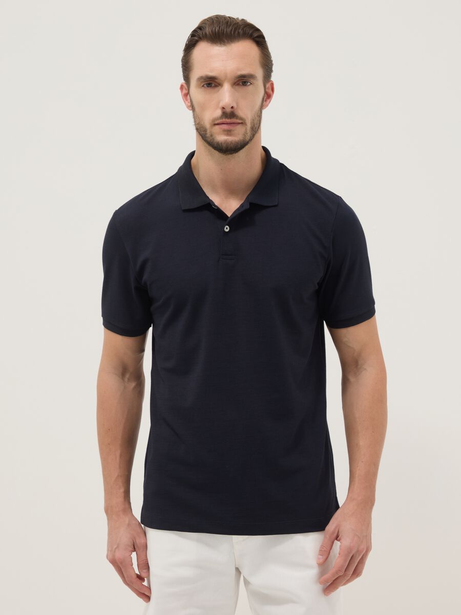 Black regular fit stretch cotton-blend polo_1