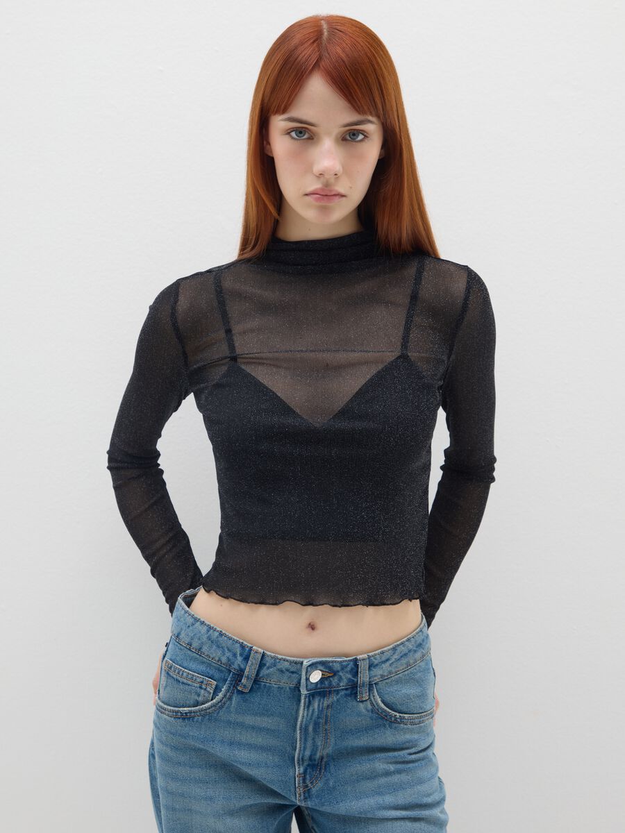 Maglia nera regular fit con maniche lunghe_0