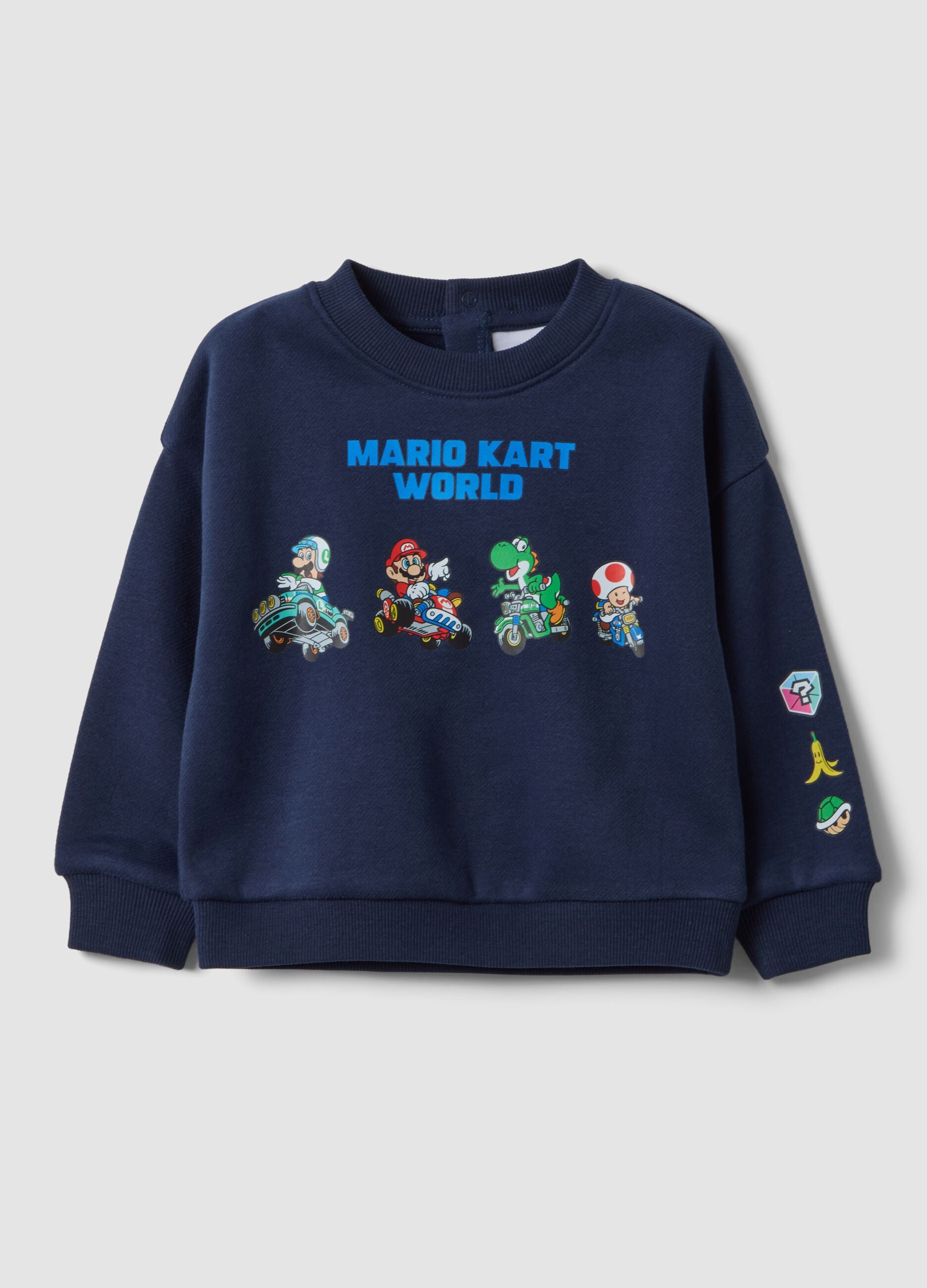 Felpa blu navy in misto cotone con girocollo Mario Kart
