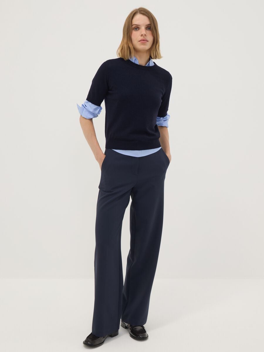 Maglia blu in misto lana a maniche corte girocollo regular fit_2