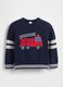 Blue jumper for kids with fire truck motif_0