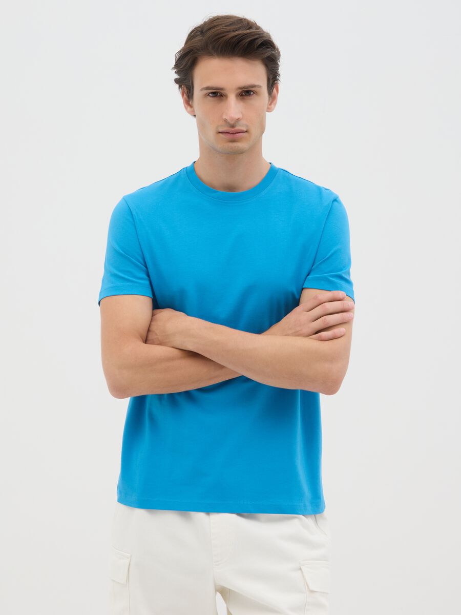 Men's Sky Blue Pure Cotton T-shirt in Regular Fit_0