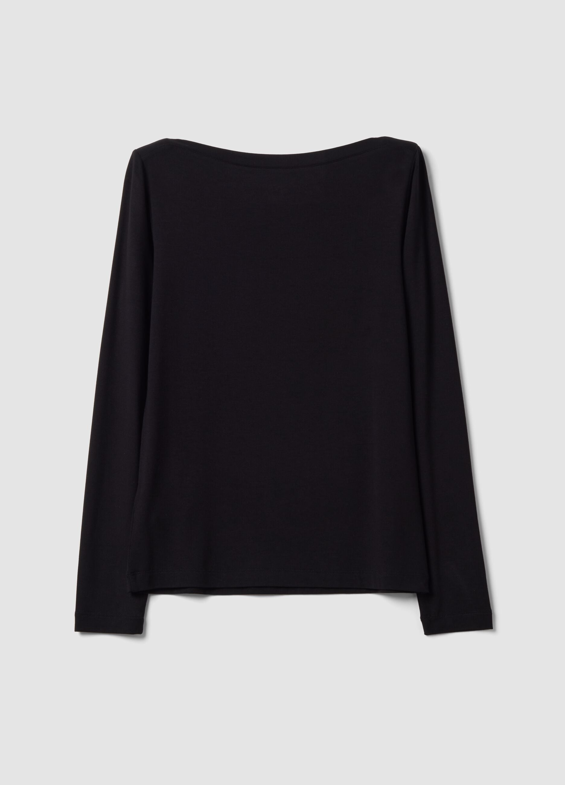 Black stretch viscose long-sleeve T-shirt