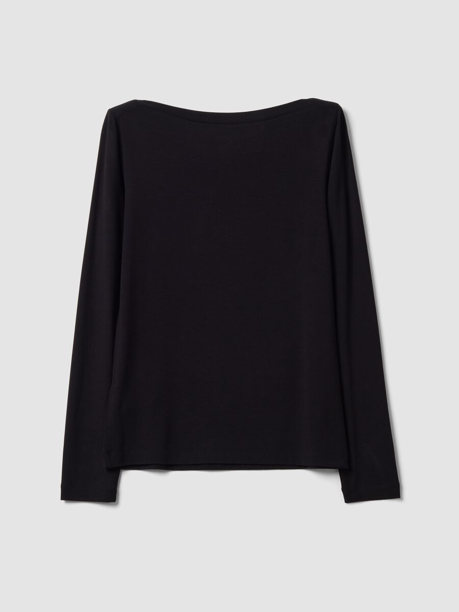 T-shirt nera in viscosa elasticizzato a maniche lunghe_5