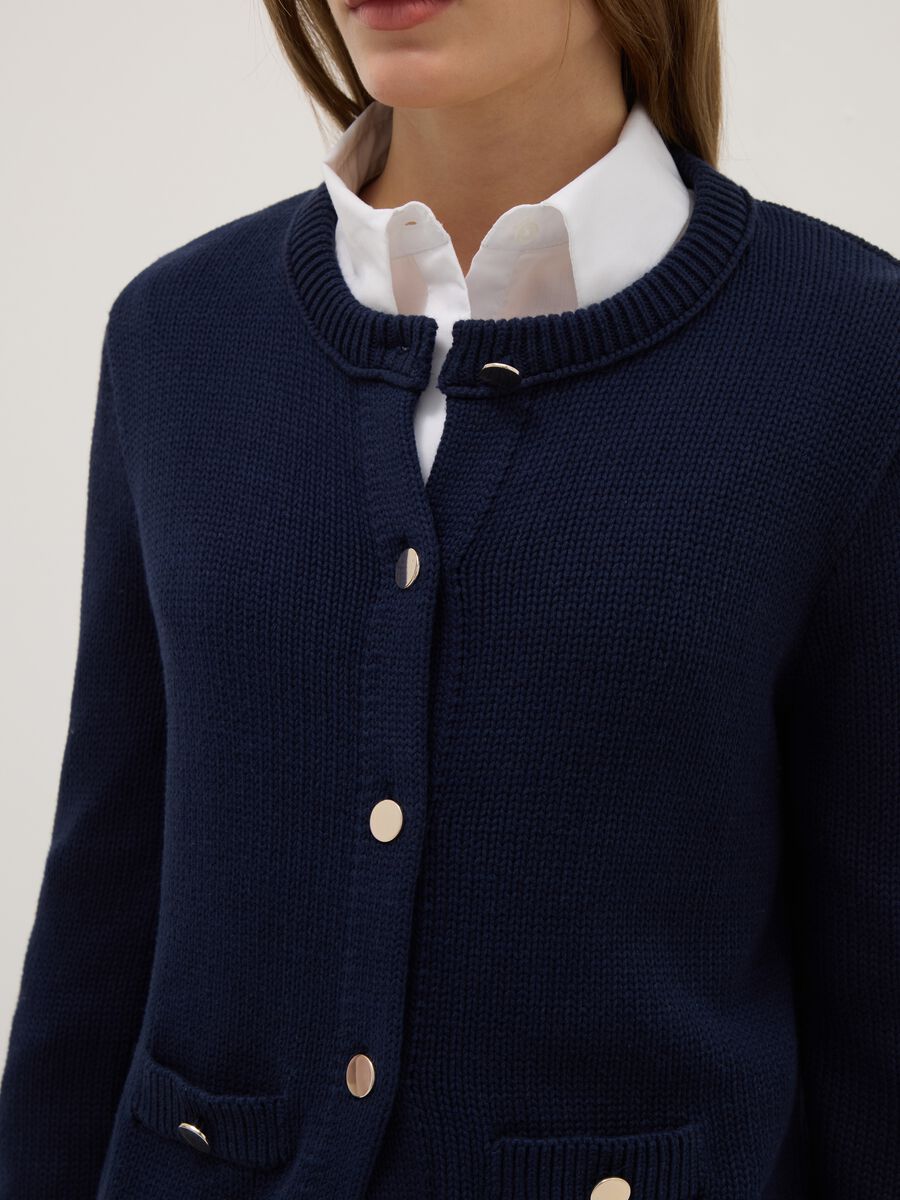 Regular fit blue cardigan in pure cotton with buttons_3