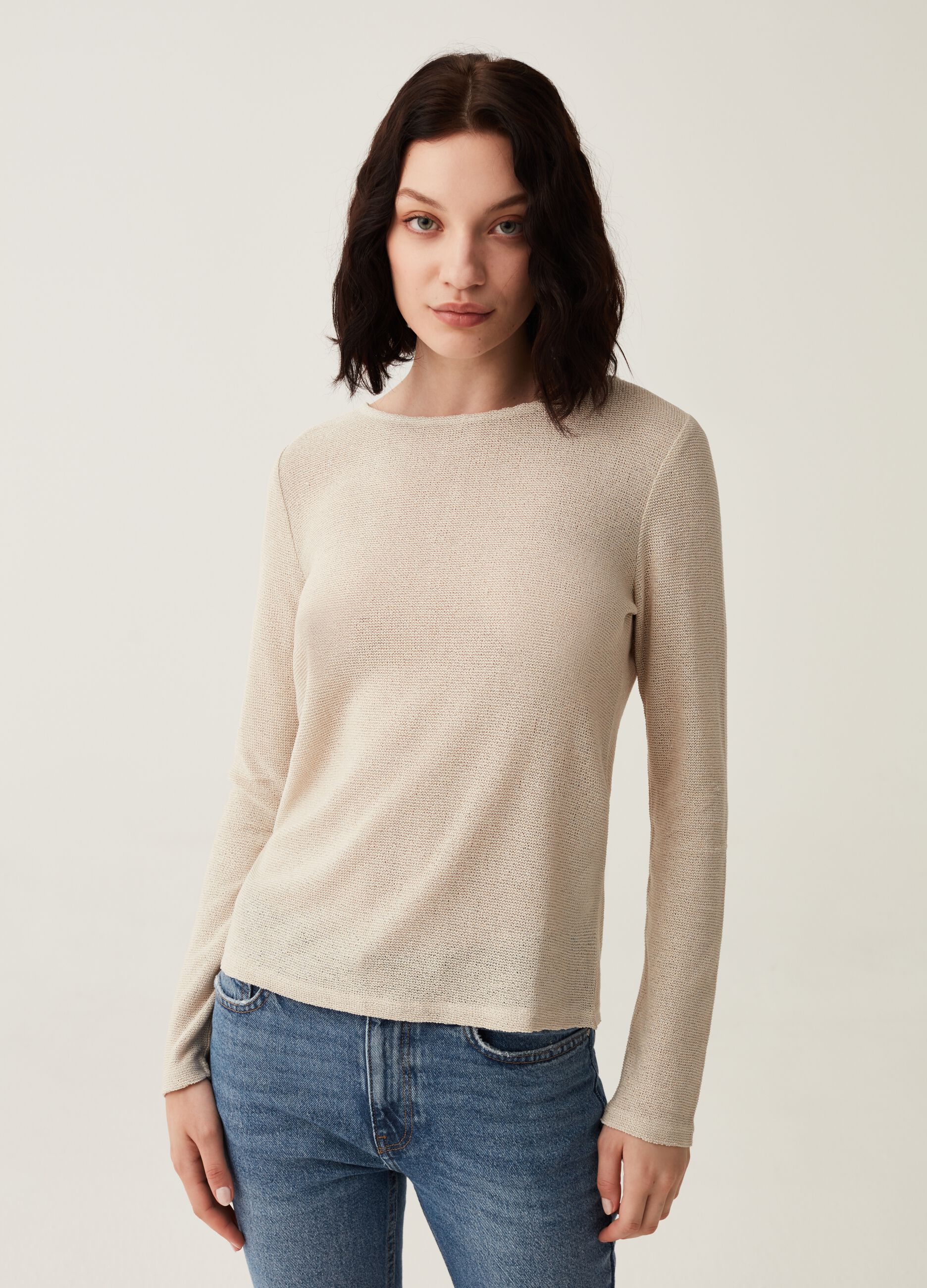 T-shirt in lurex effetto tricot_0