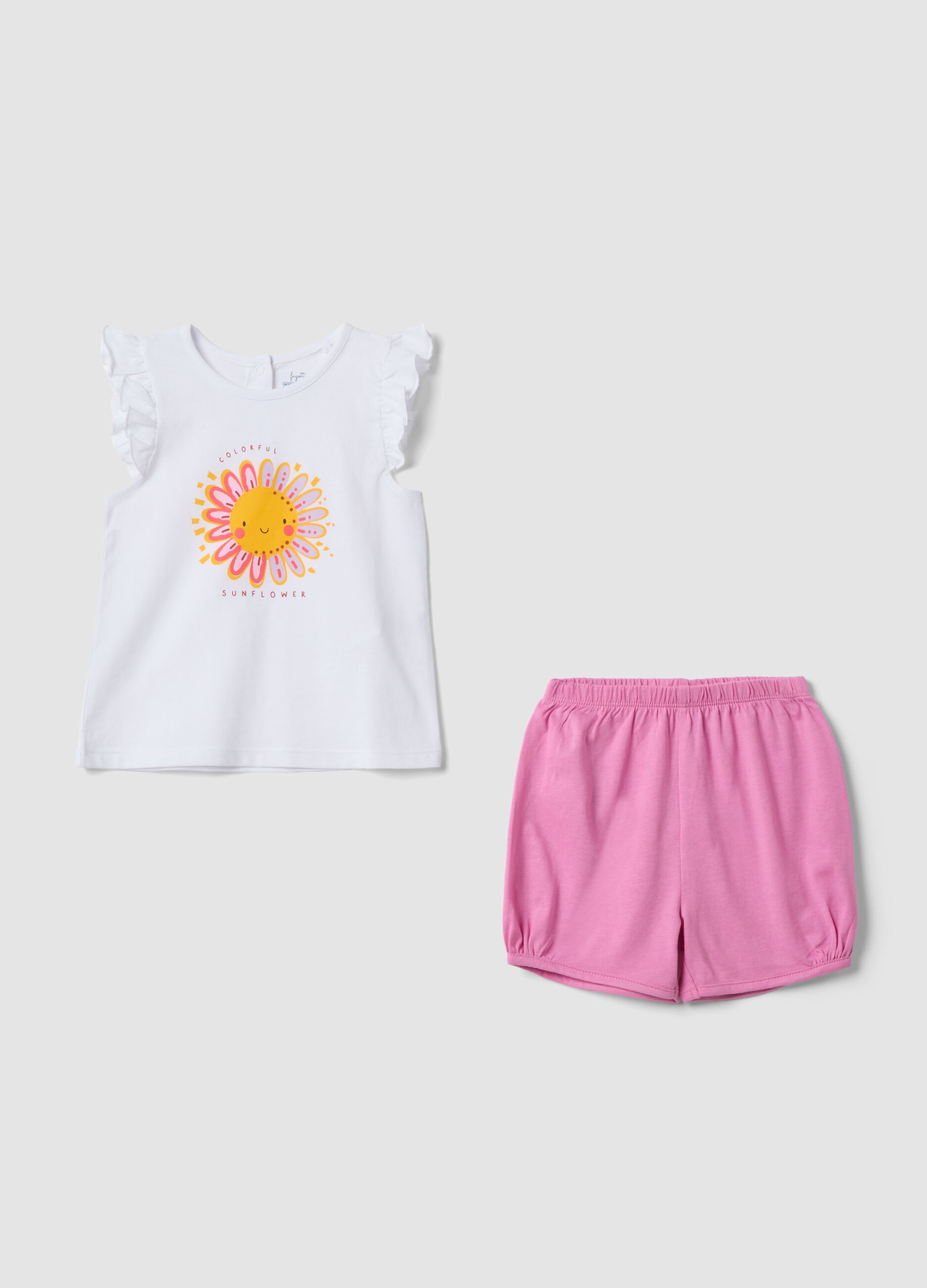 Multicolour pure cotton short pyjamas for baby girls with print