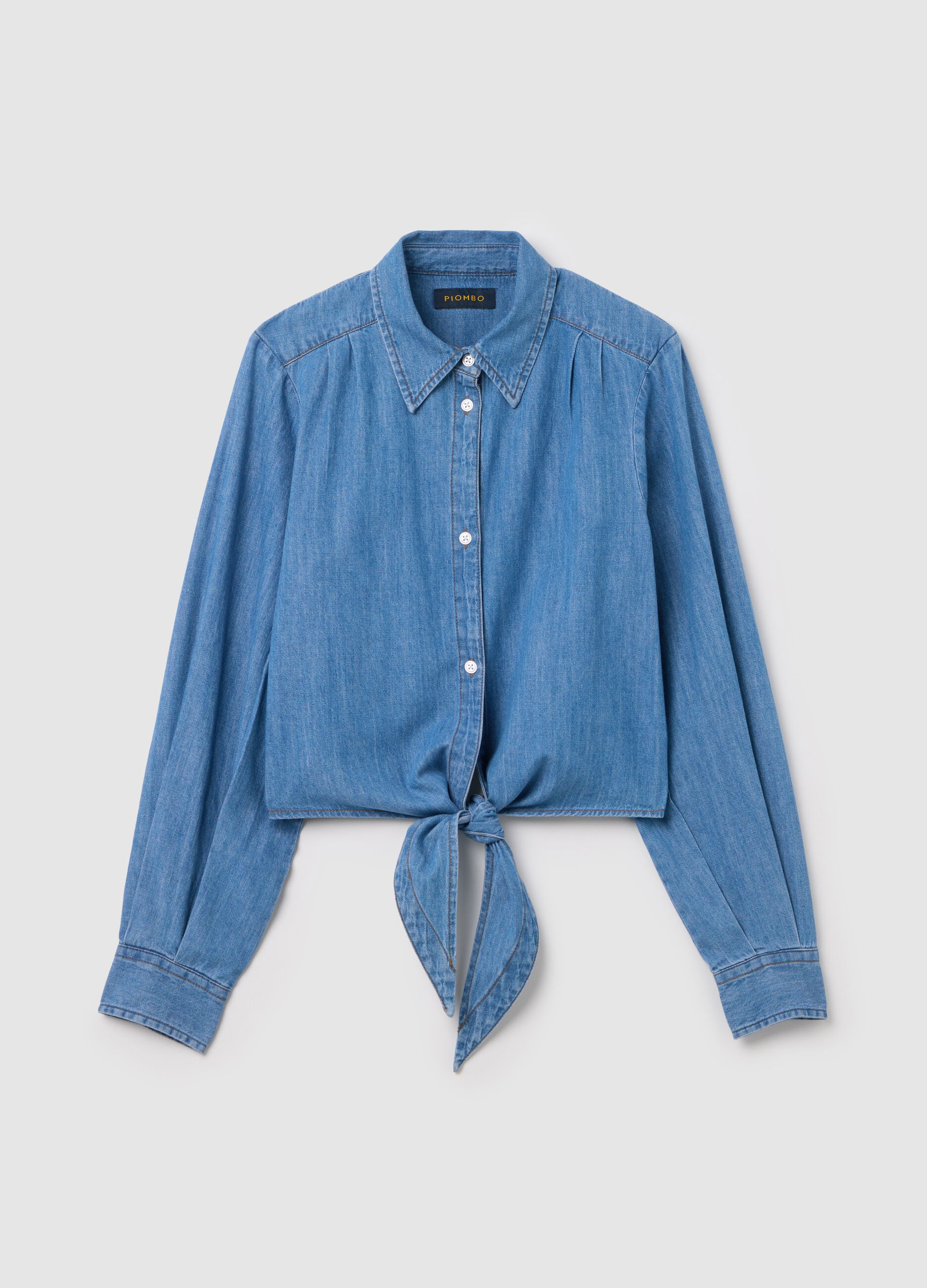 Camicia in denim blu con nodo