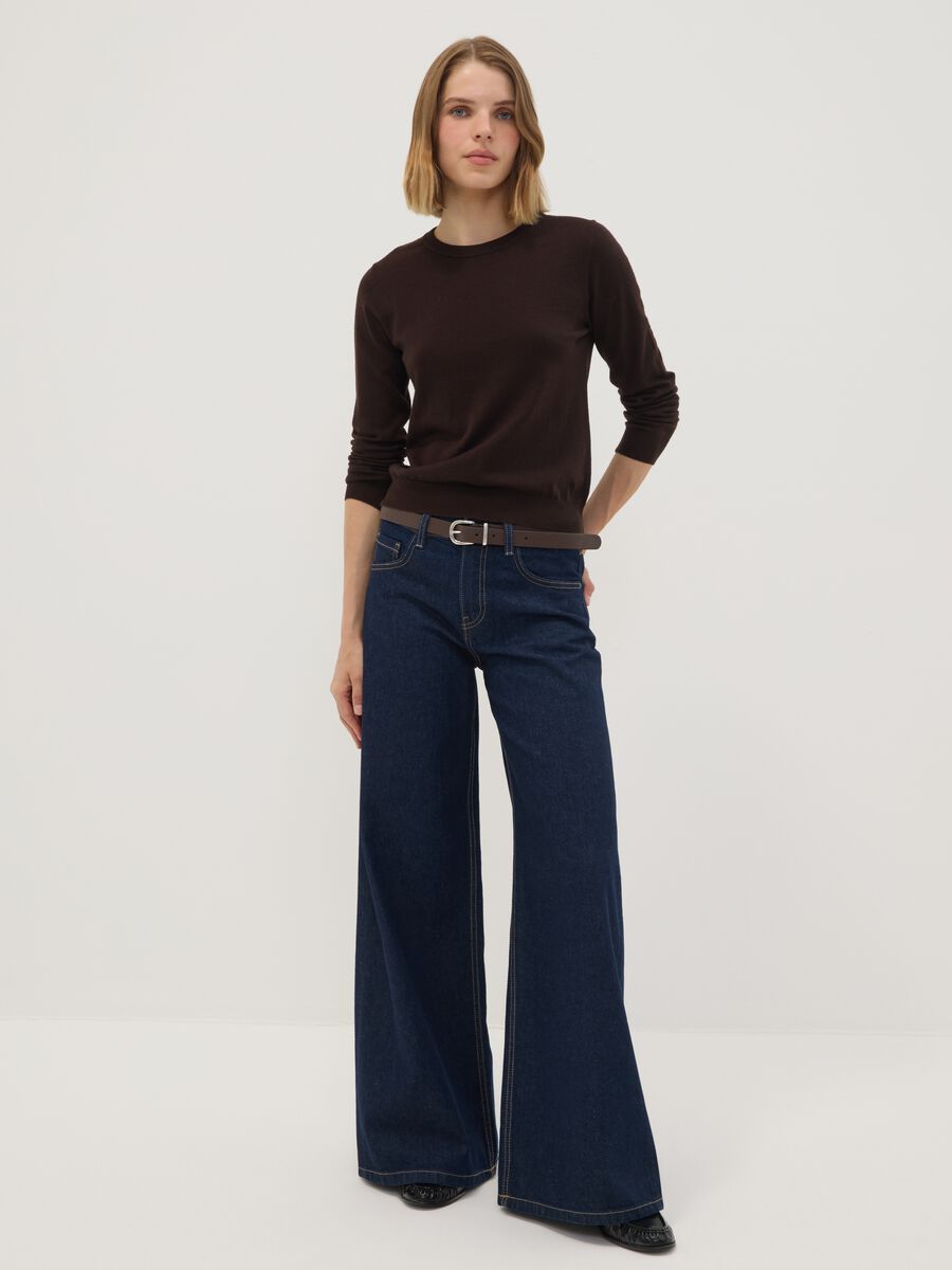 Brown crew-neck wool-blend jumper, regular fit_2