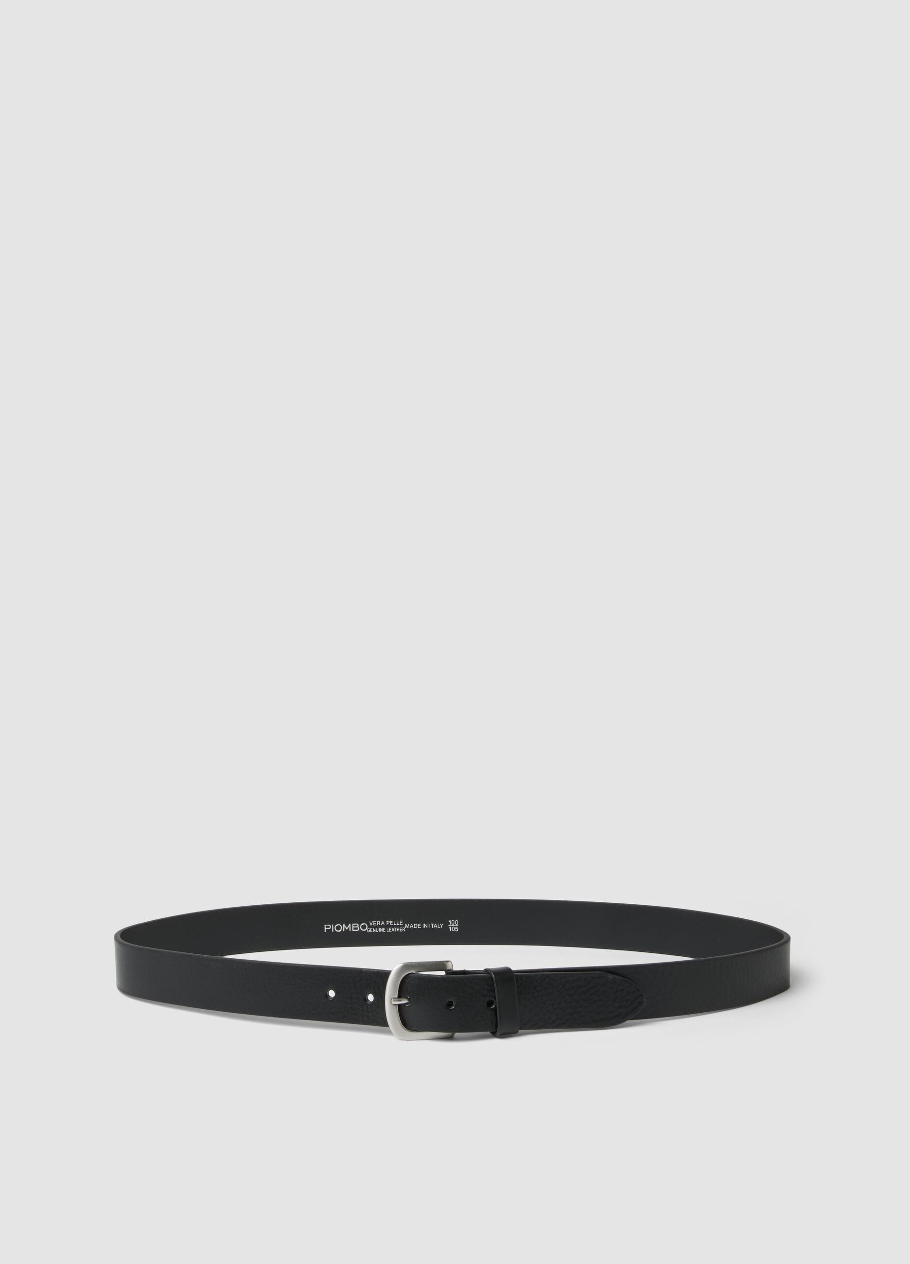 Black Genuine Leather Belt with Metal Buckle