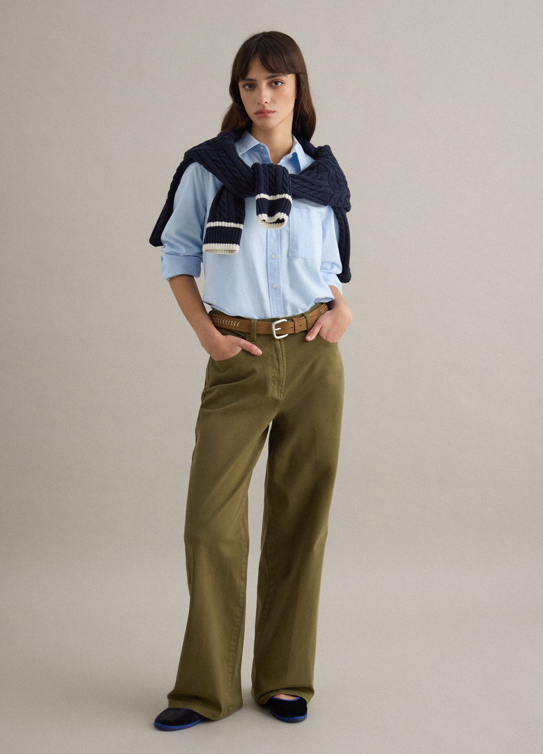 Light blue regular fit pure cotton long-sleeved shirt