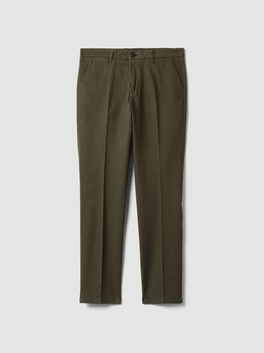 Green slim-fit stretch cotton twill chino trousers_0