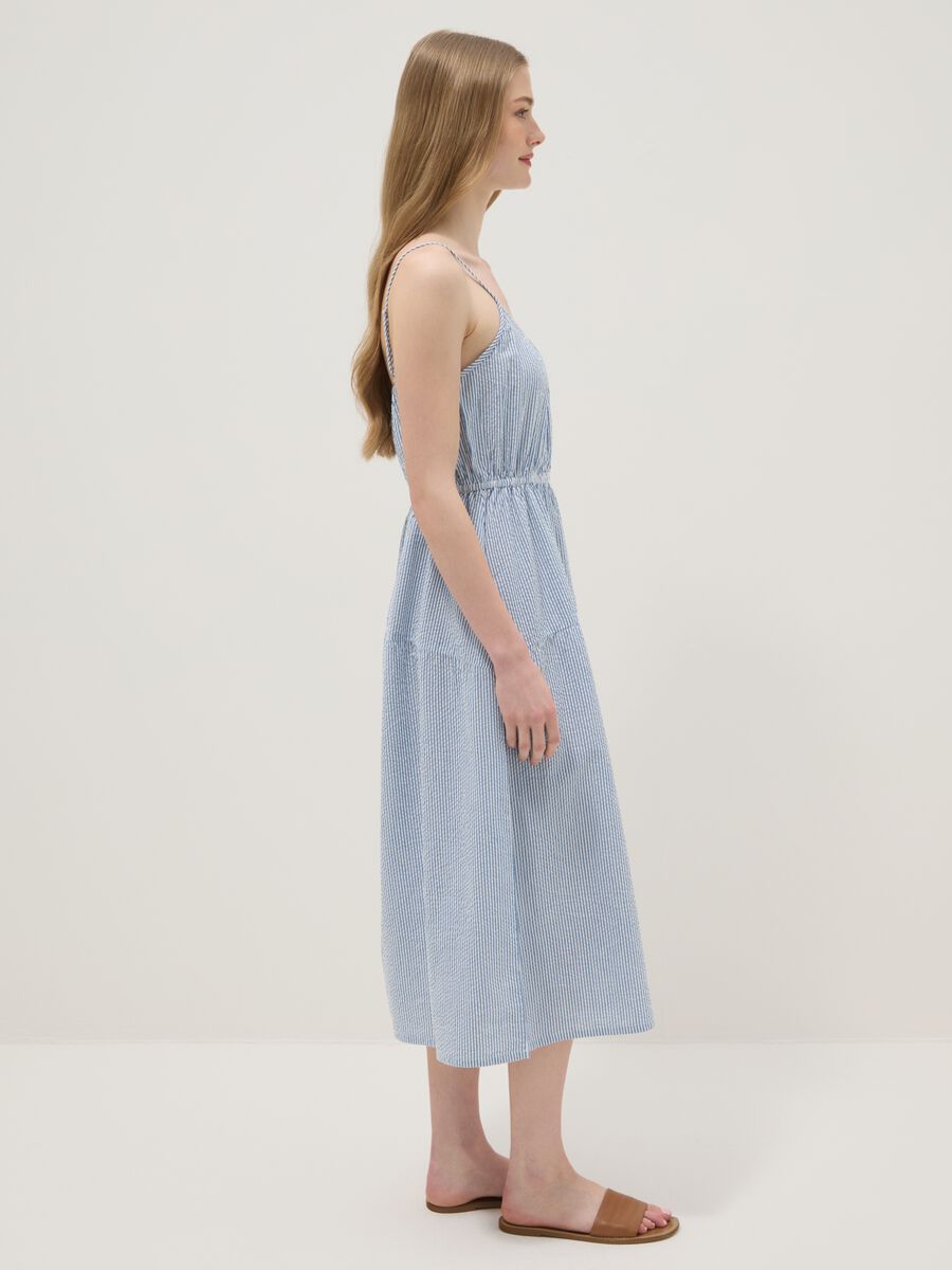 Abito azzurro a righe in puro cotone regular fit con spalline sottili_2