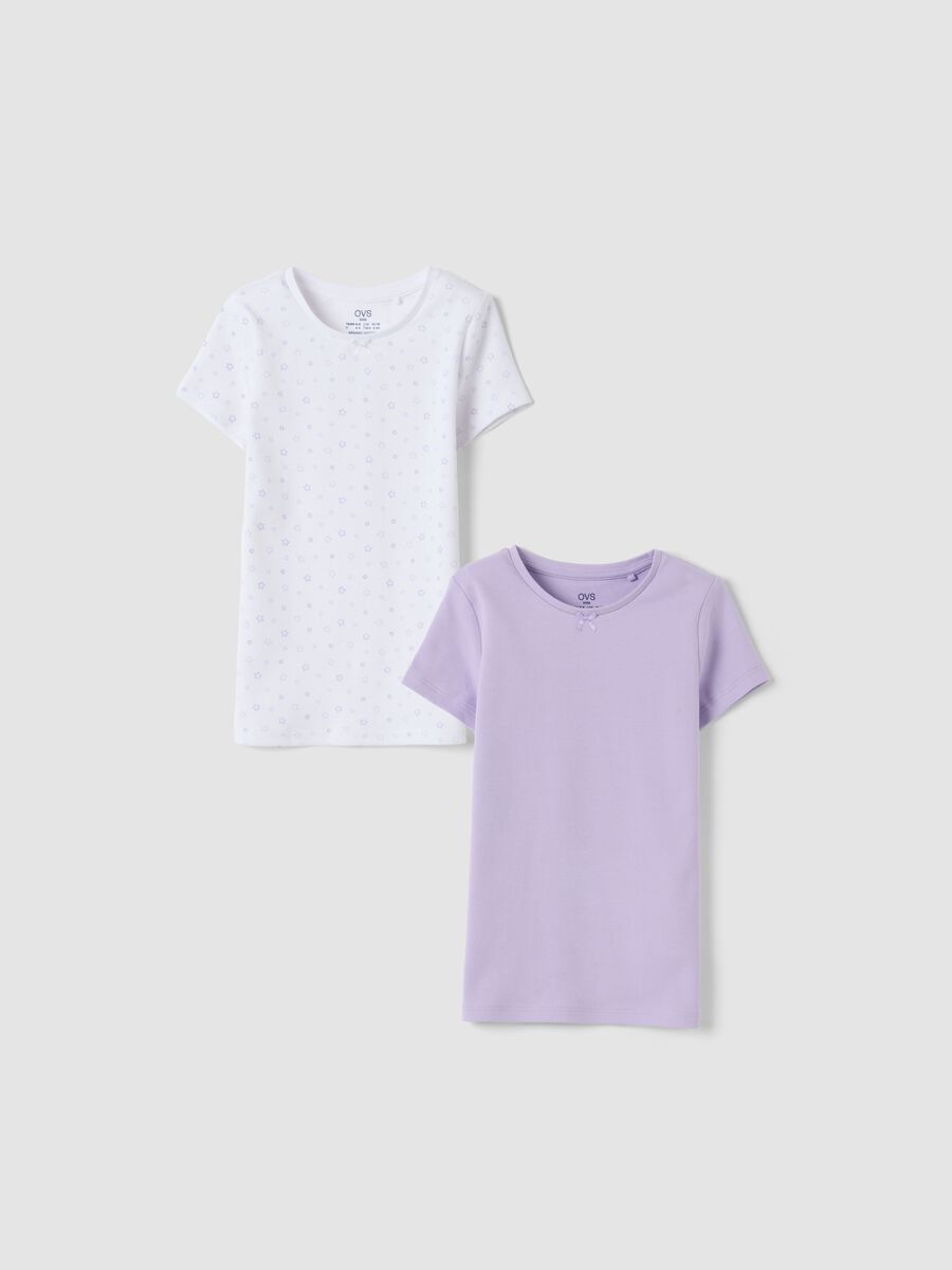 Bipack t-shirt bianco e viola in puro cotone organico girocollo_0