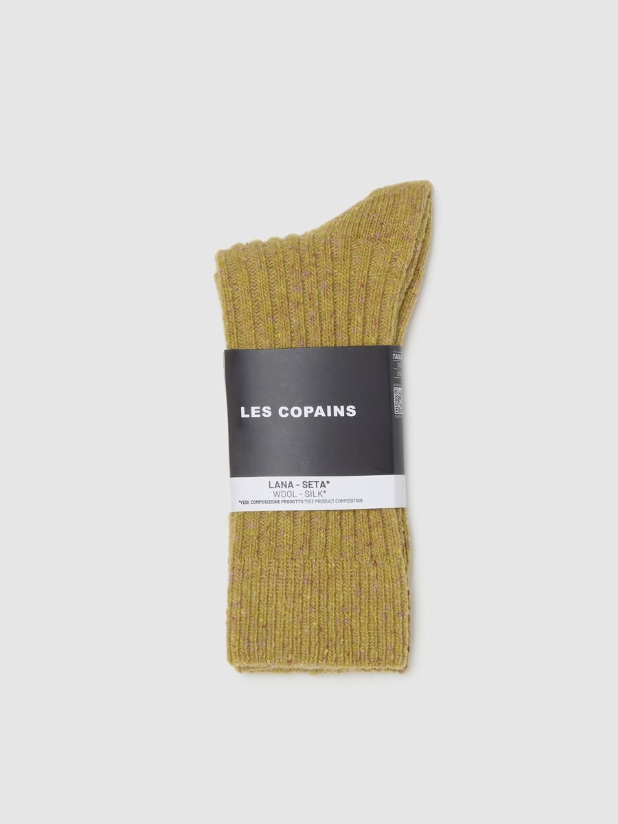 Yellow long socks in wool and silk blend_0